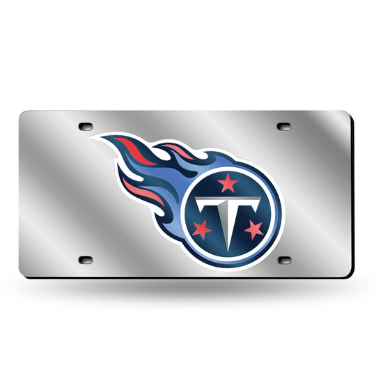 NFL Football Tennessee Titans Silver Fireball 12" x 6" Silver Laser Cut Tag For Car/Truck/SUV - Automobile Décor