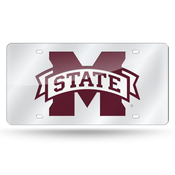 NCAA  Mississippi State Bulldogs  12" x 6" Silver Laser Cut Tag For Car/Truck/SUV - Automobile Décor