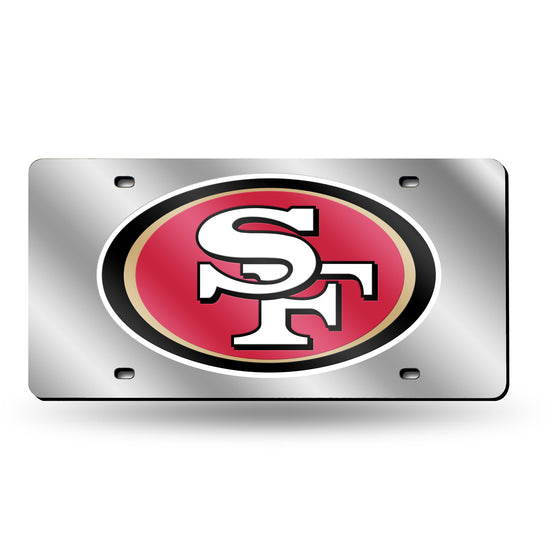 NFL Football San Francisco 49ers  12" x 6" Silver Laser Cut Tag For Car/Truck/SUV - Automobile Décor