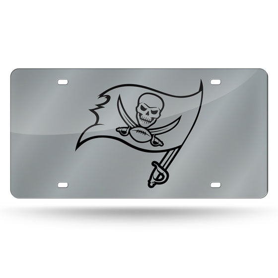 NFL Football Tampa Bay Buccaneers Flag 12" x 6" Silver Laser Cut Tag For Car/Truck/SUV - Automobile Décor