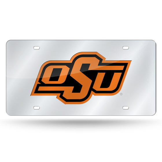 NCAA  Oklahoma State Cowboys  12" x 6" Silver Laser Cut Tag For Car/Truck/SUV - Automobile Décor