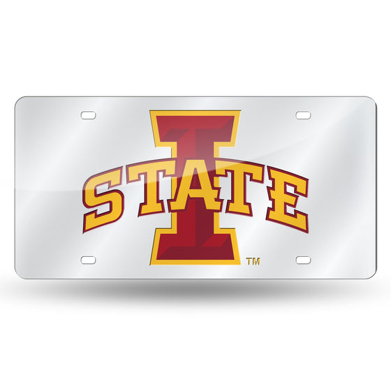 NCAA  Iowa State Cyclones Silver 12" x 6" Silver Laser Cut Tag For Car/Truck/SUV - Automobile Décor