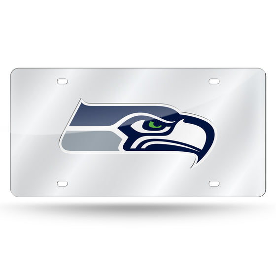 NFL Football Seattle Seahawks Silver 12" x 6" Silver Laser Cut Tag For Car/Truck/SUV - Automobile Décor