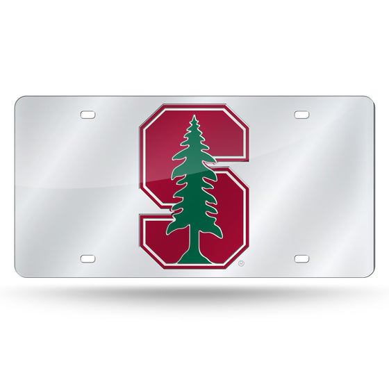 NCAA  Stanford Cardinal  12" x 6" Silver Laser Cut Tag For Car/Truck/SUV - Automobile Décor