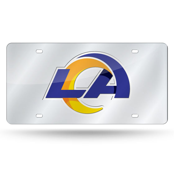 NFL Football Los Angeles Rams Silver 12" x 6" Silver Laser Cut Tag For Car/Truck/SUV - Automobile Décor