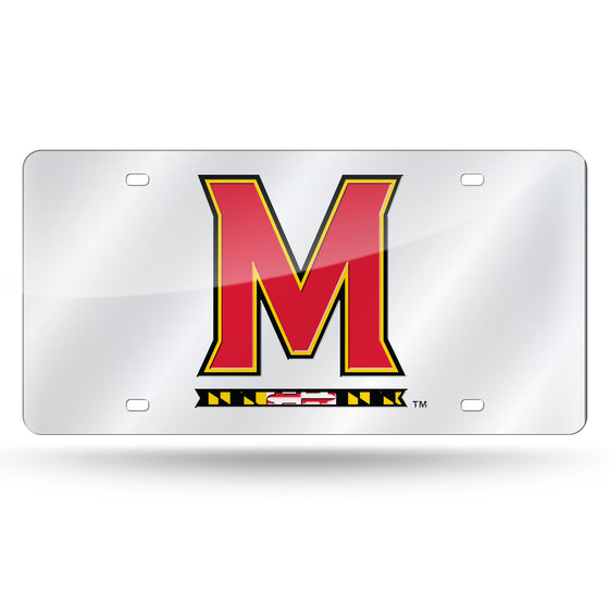 NCAA  Maryland Terrapins  12" x 6" Silver Laser Cut Tag For Car/Truck/SUV - Automobile Décor