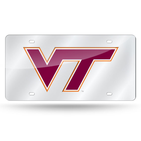 NCAA  Virginia Tech Hokies  12" x 6" Silver Laser Cut Tag For Car/Truck/SUV - Automobile Décor