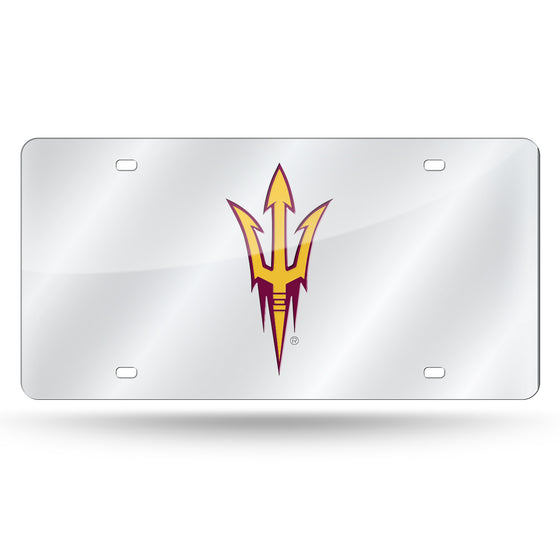 NCAA  Arizona State Sun Devils Standard 12" x 6" Silver Laser Cut Tag For Car/Truck/SUV - Automobile Décor