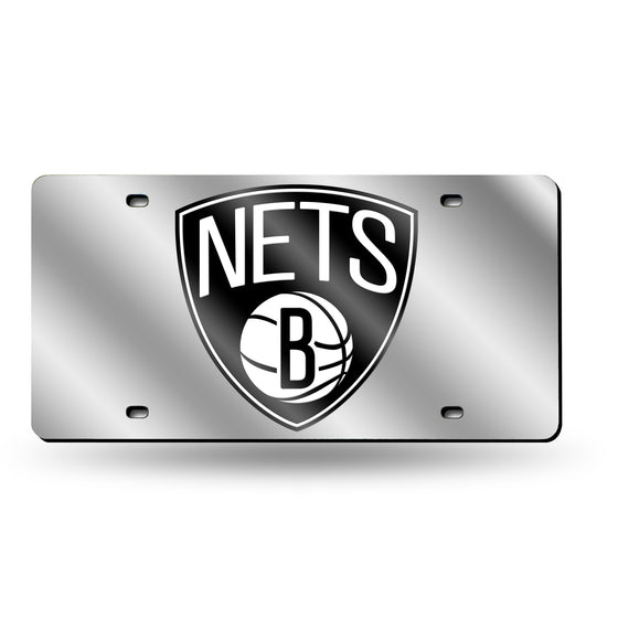 NBA Basketball Brooklyn Nets  12" x 6" Silver Laser Cut Tag For Car/Truck/SUV - Automobile Décor