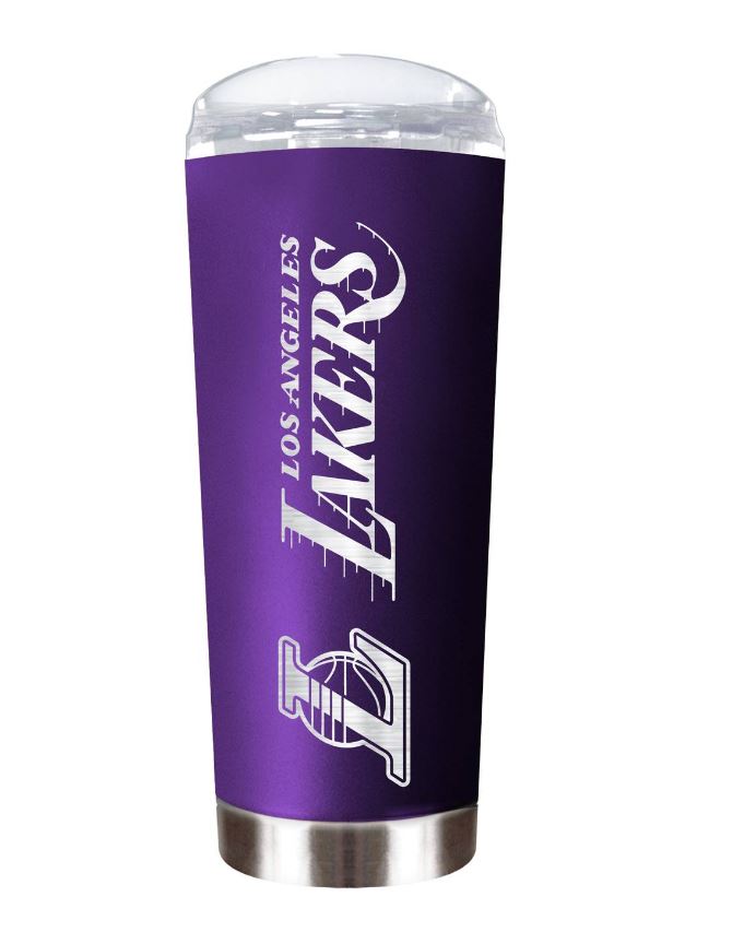 Los Angeles Lakers 18 oz. Roadie Script Travel Tumbler - Sports Collectibles, Sports Memorabilia, Sports Fan Shop, Sports Gifts