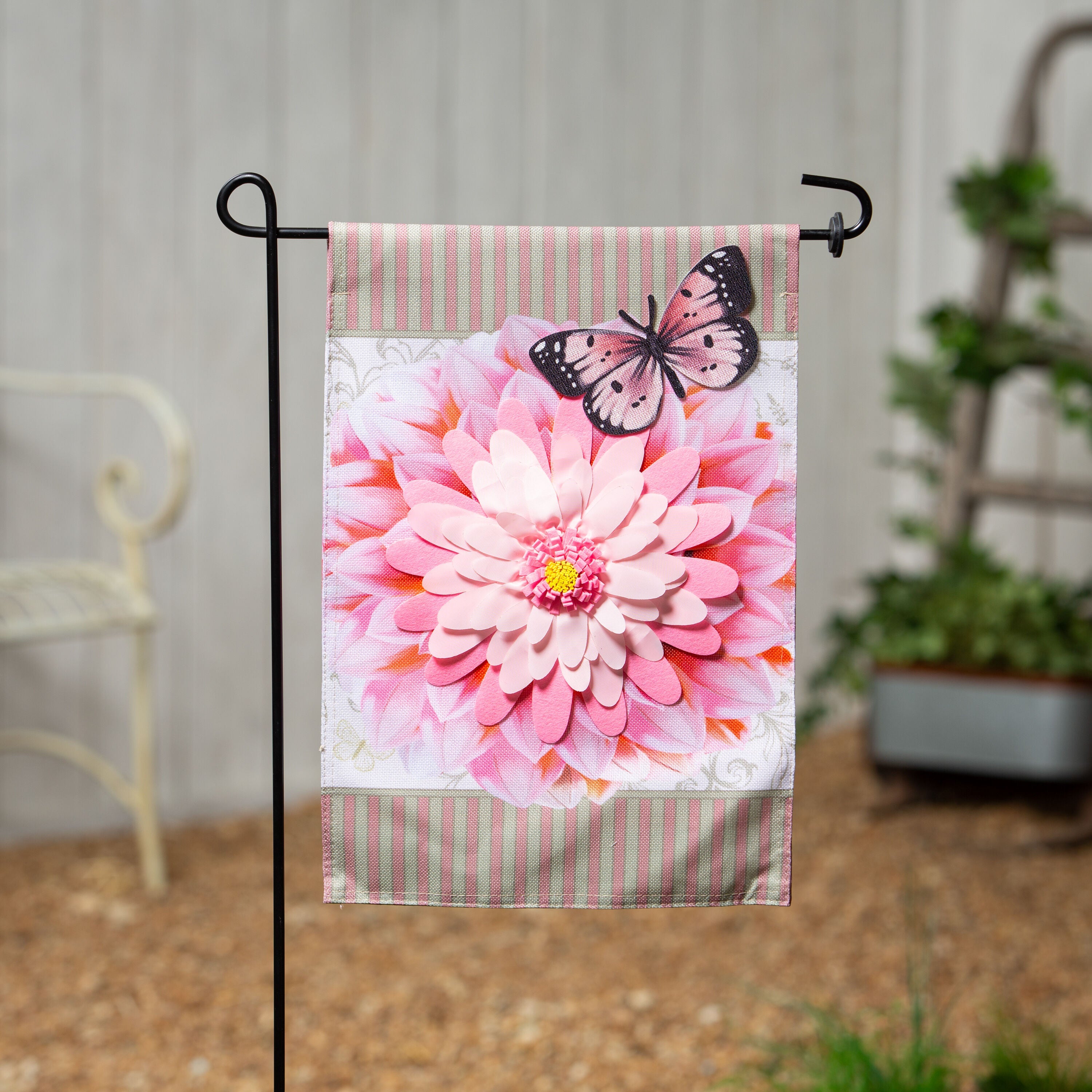 Dahlia & Butterfly Burlap Garden Flag - Sports Gifts, Sports Memorabilia, Sports Collectibles, Fan Shop