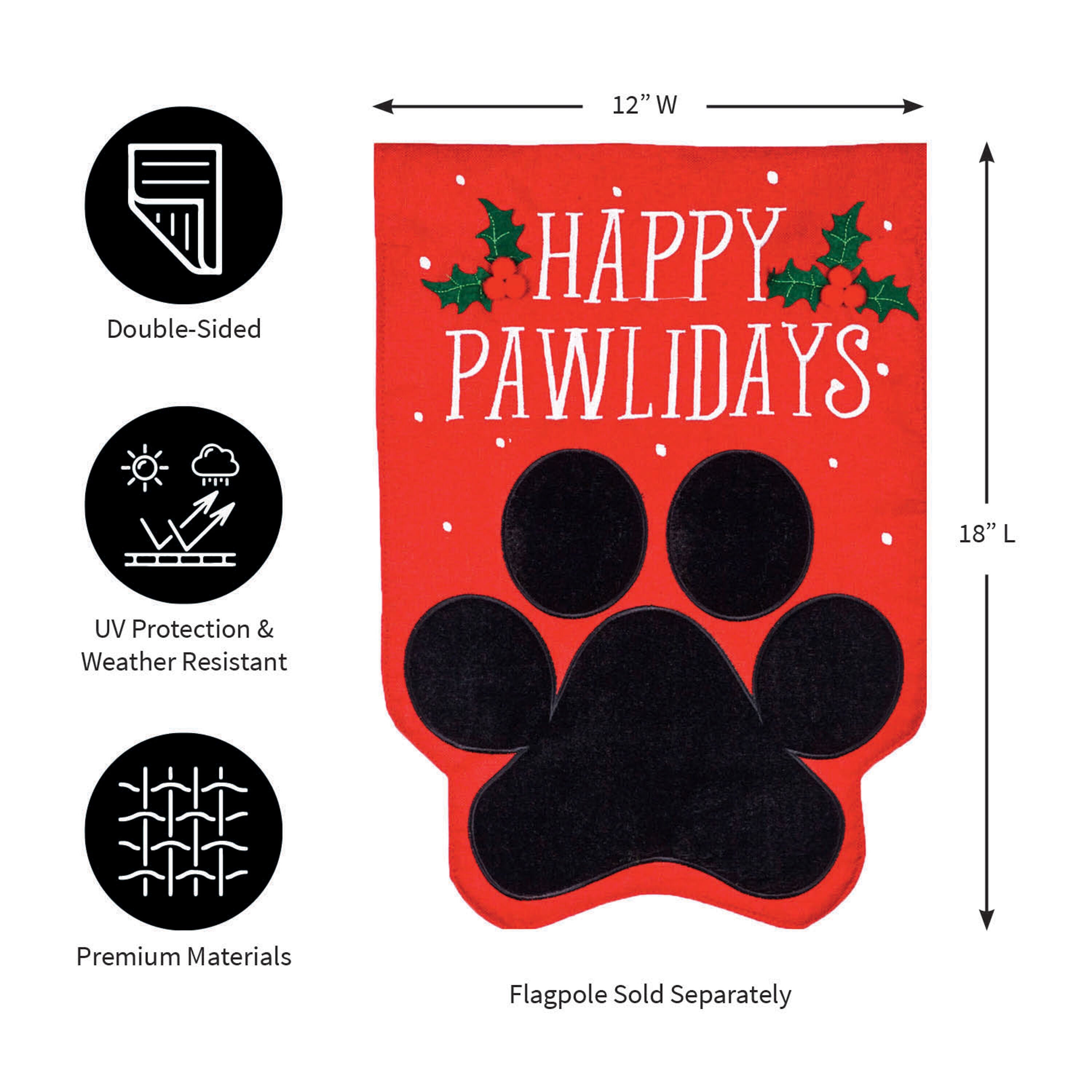Happy Pawlidays Burlap Garden Flag - Sports Gifts, Sports Memorabilia, Sports Collectibles, Fan Shop