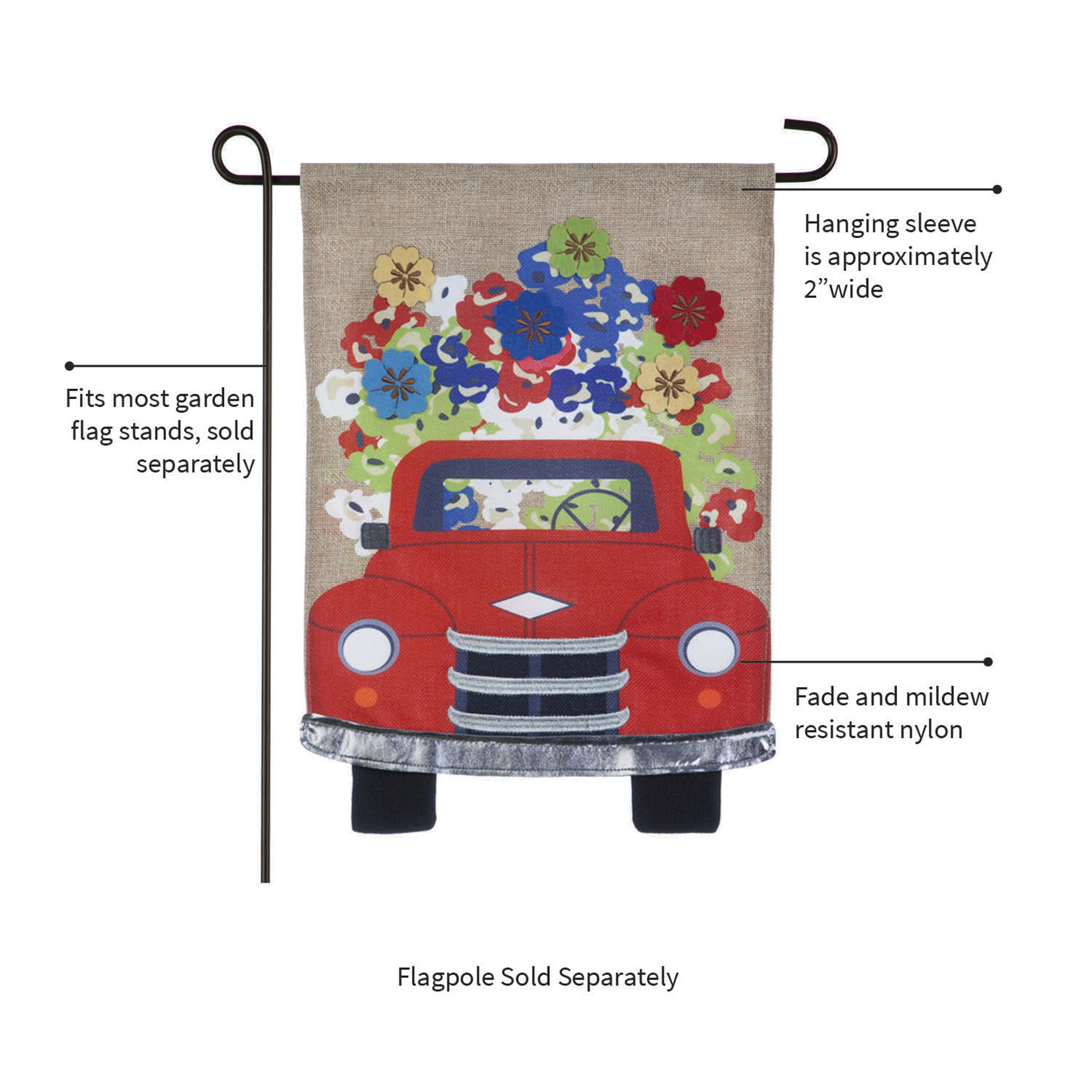 Burlap garden flag, Red Truck Flowers - Sports Gifts, Sports Memorabilia, Sports Collectibles, Fan Shop