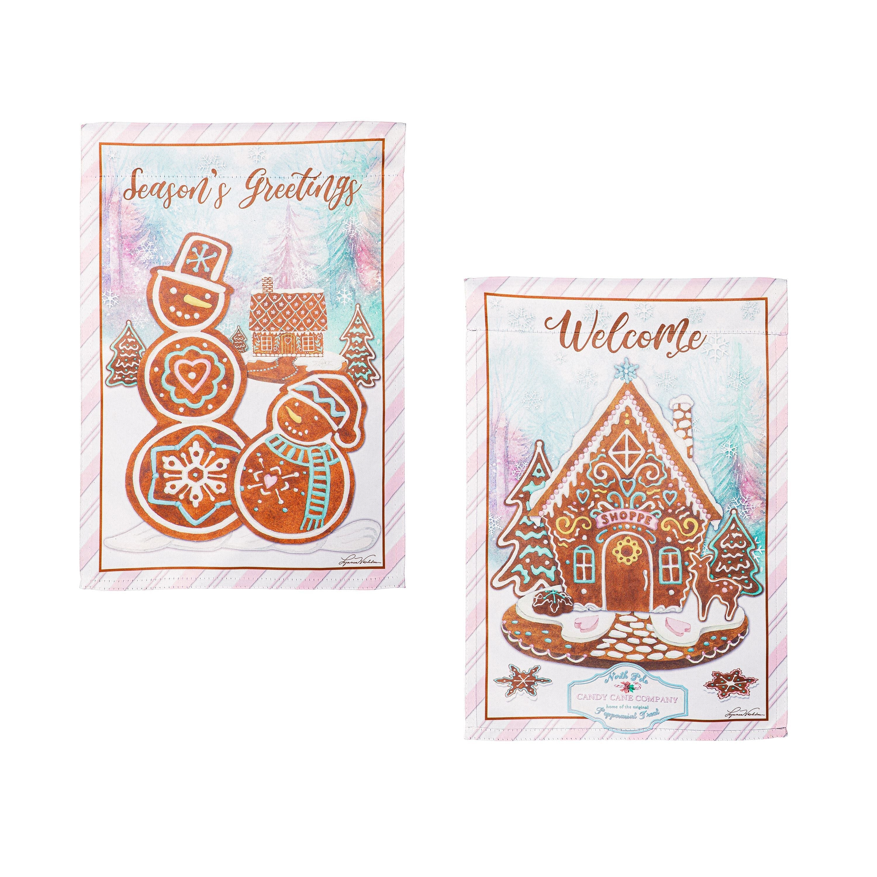 Season's Greeting Gingerbread Reversible Suede Garden Flag