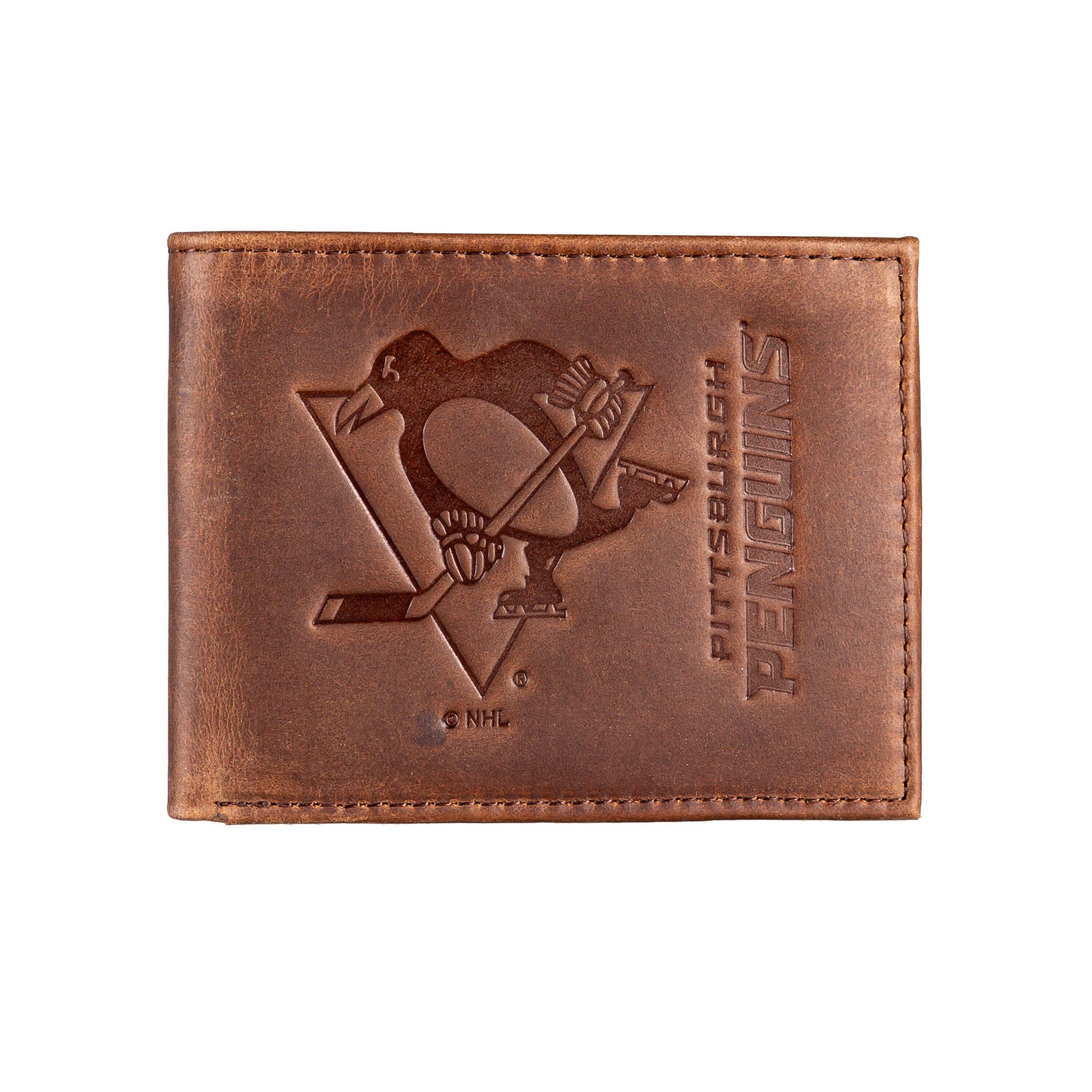 Pittsburgh Penguins, Bi-Fold Wallet, Brown, CH, 100% Genuine Leather - Sports Gifts, Sports Memorabilia, Sports Collectibles, Fan Shop