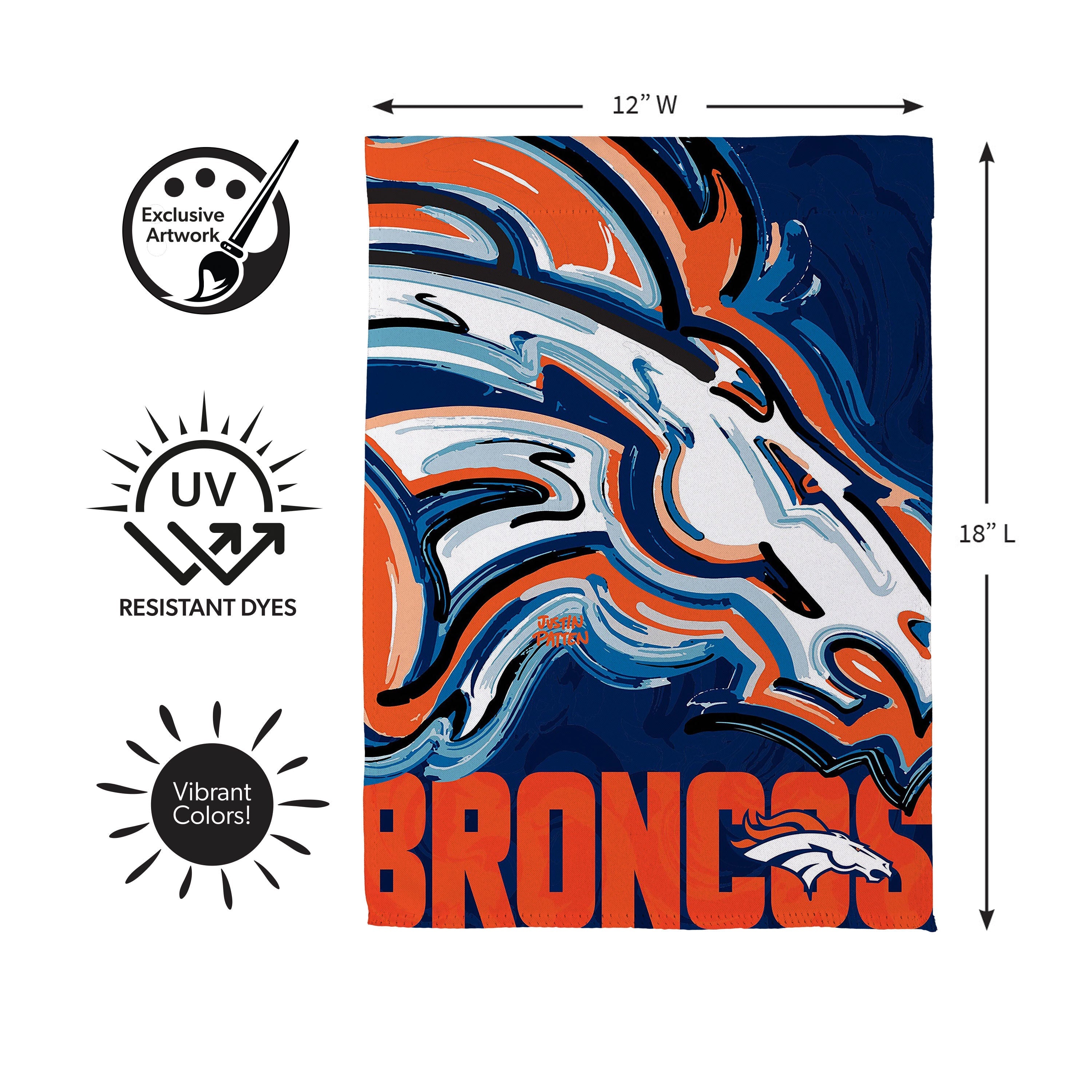 Denver Broncos Justin Patten Logo Suede Garden Flag - Sports Gifts, Sports Memorabilia, Sports Collectibles, Fan Shop
