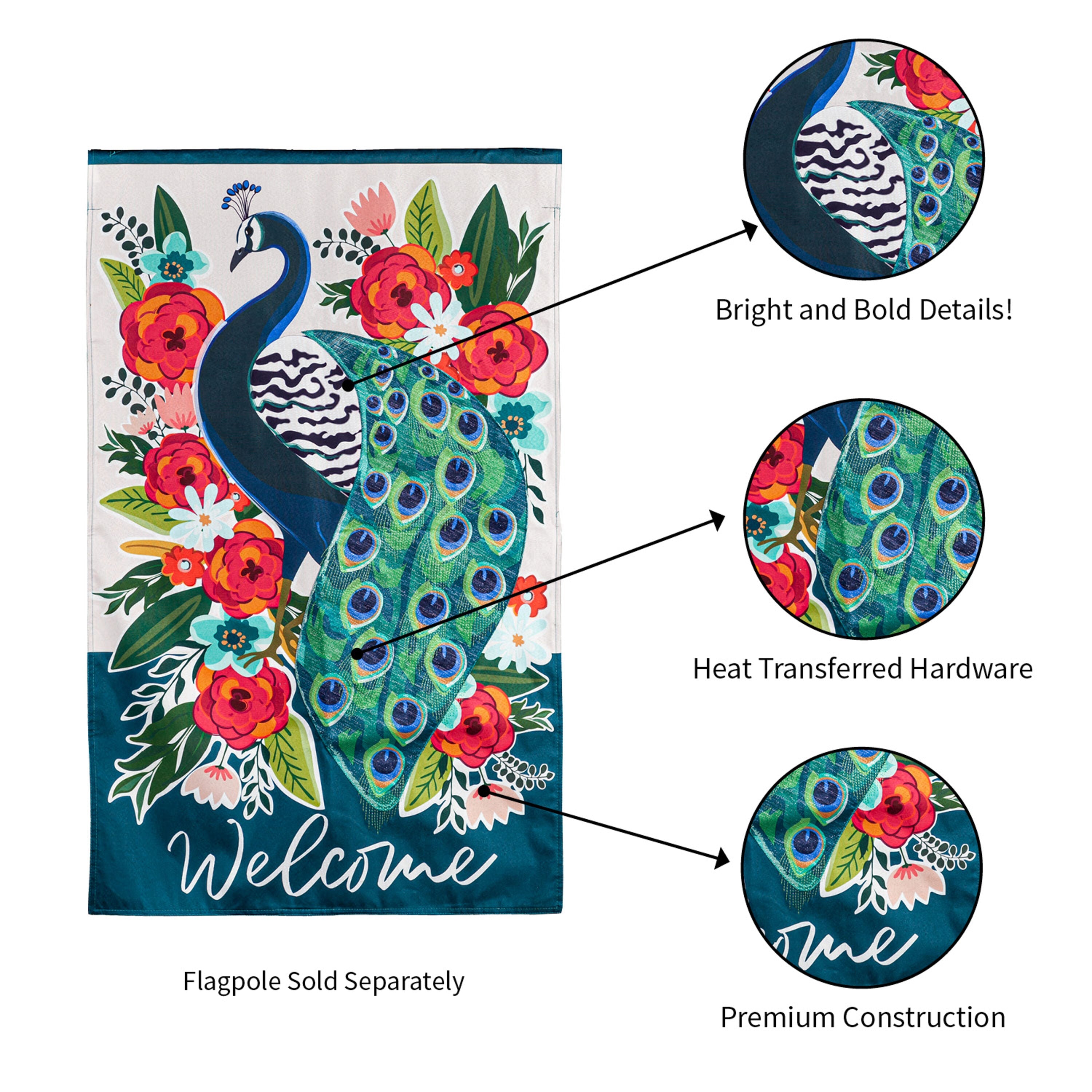 Floral Peacock Garden Linen Flag