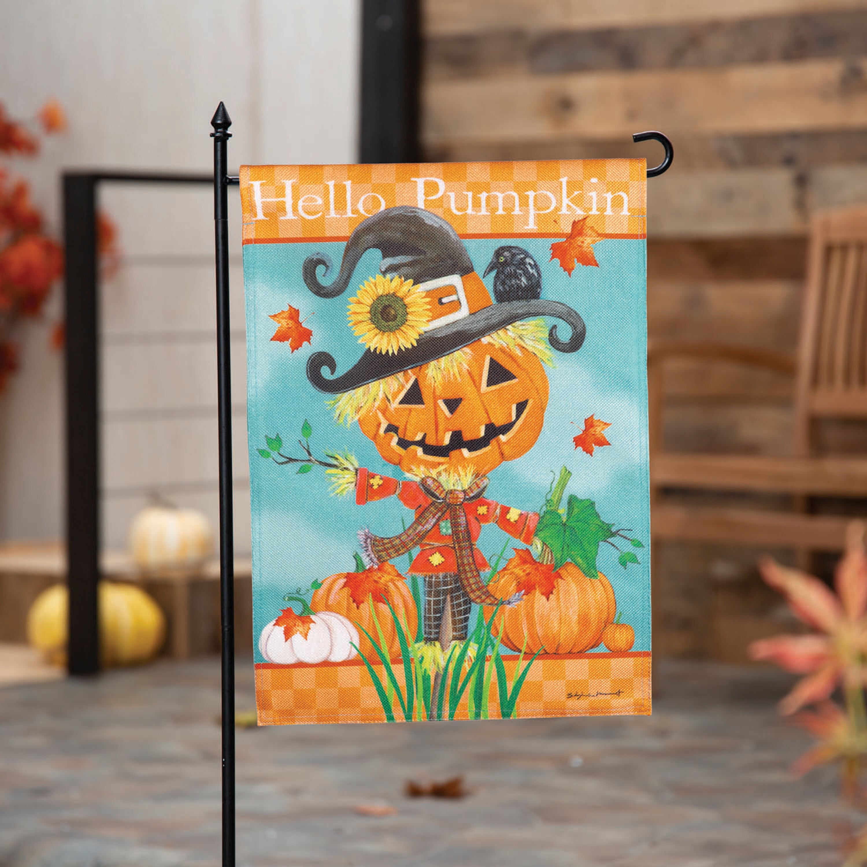 Hello Pumpkin Scarecrow Burlap Garden Flag - Sports Gifts, Sports Memorabilia, Sports Collectibles, Fan Shop