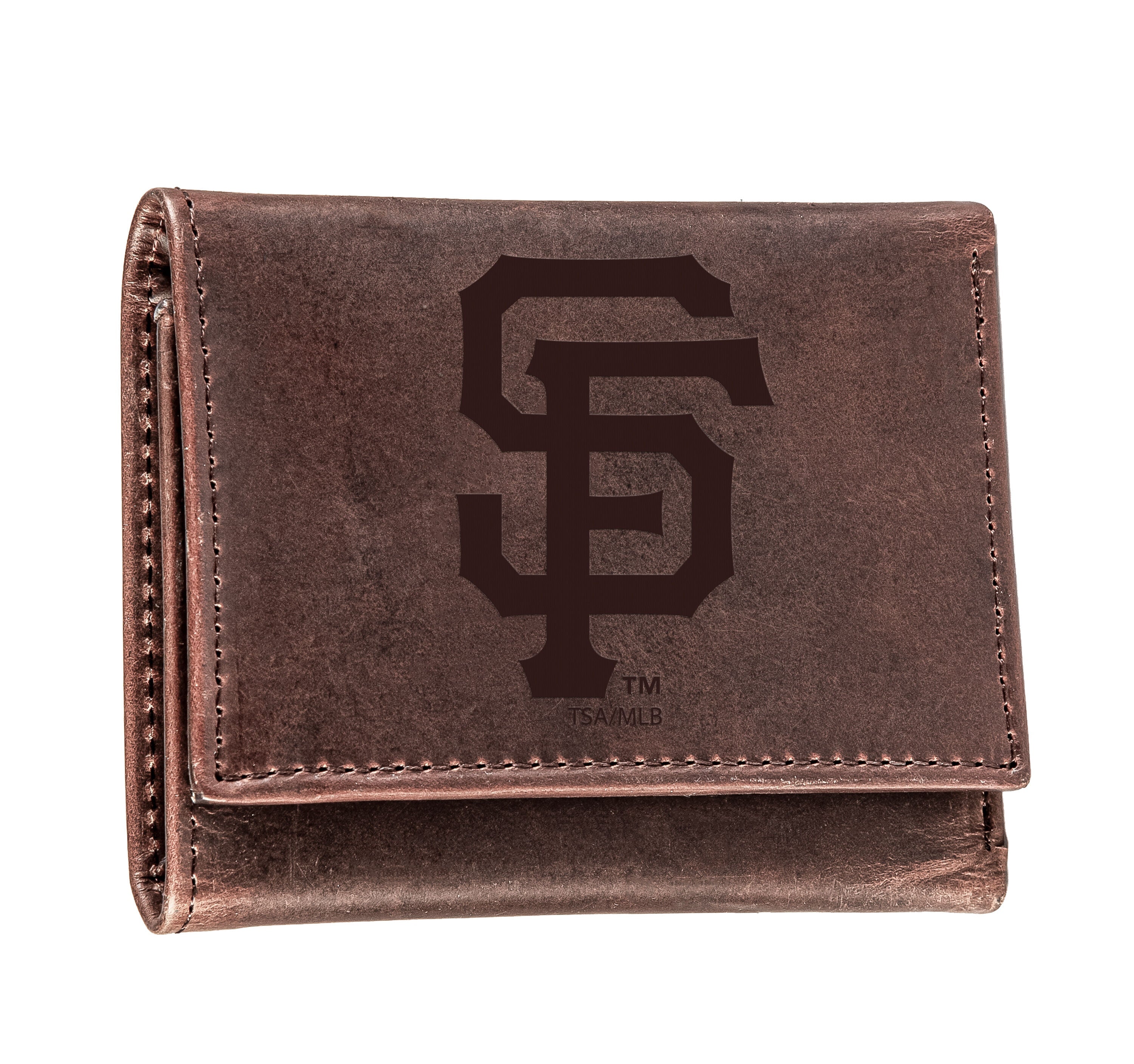San Francisco Giants Tri-Fold Wallet Brown 100% Genuine Leather - Sports Gifts, Sports Memorabilia, Sports Collectibles, Fan Shop