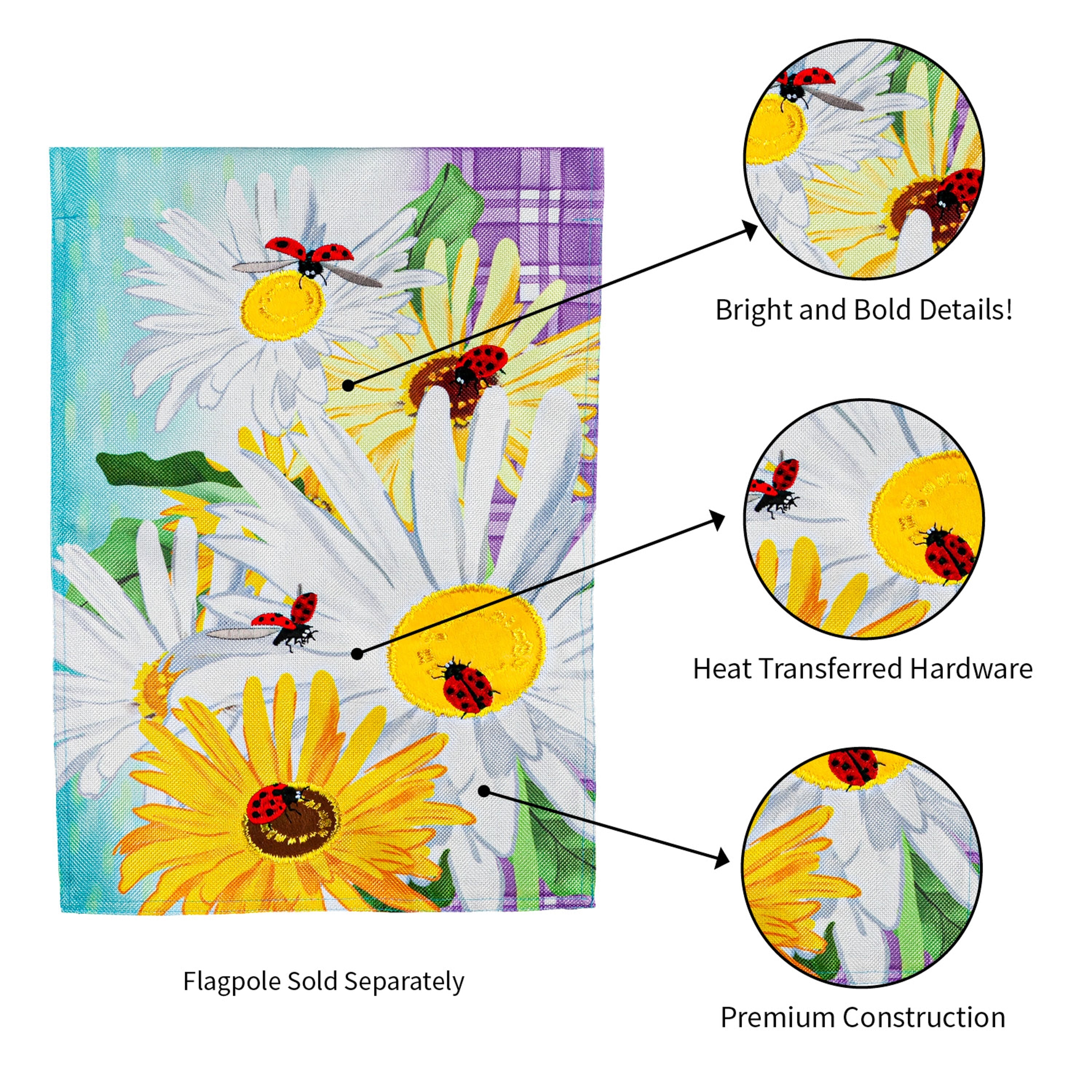 Daisy and Ladybug Field Garden Burlap Flag - Sports Gifts, Sports Memorabilia, Sports Collectibles, Fan Shop