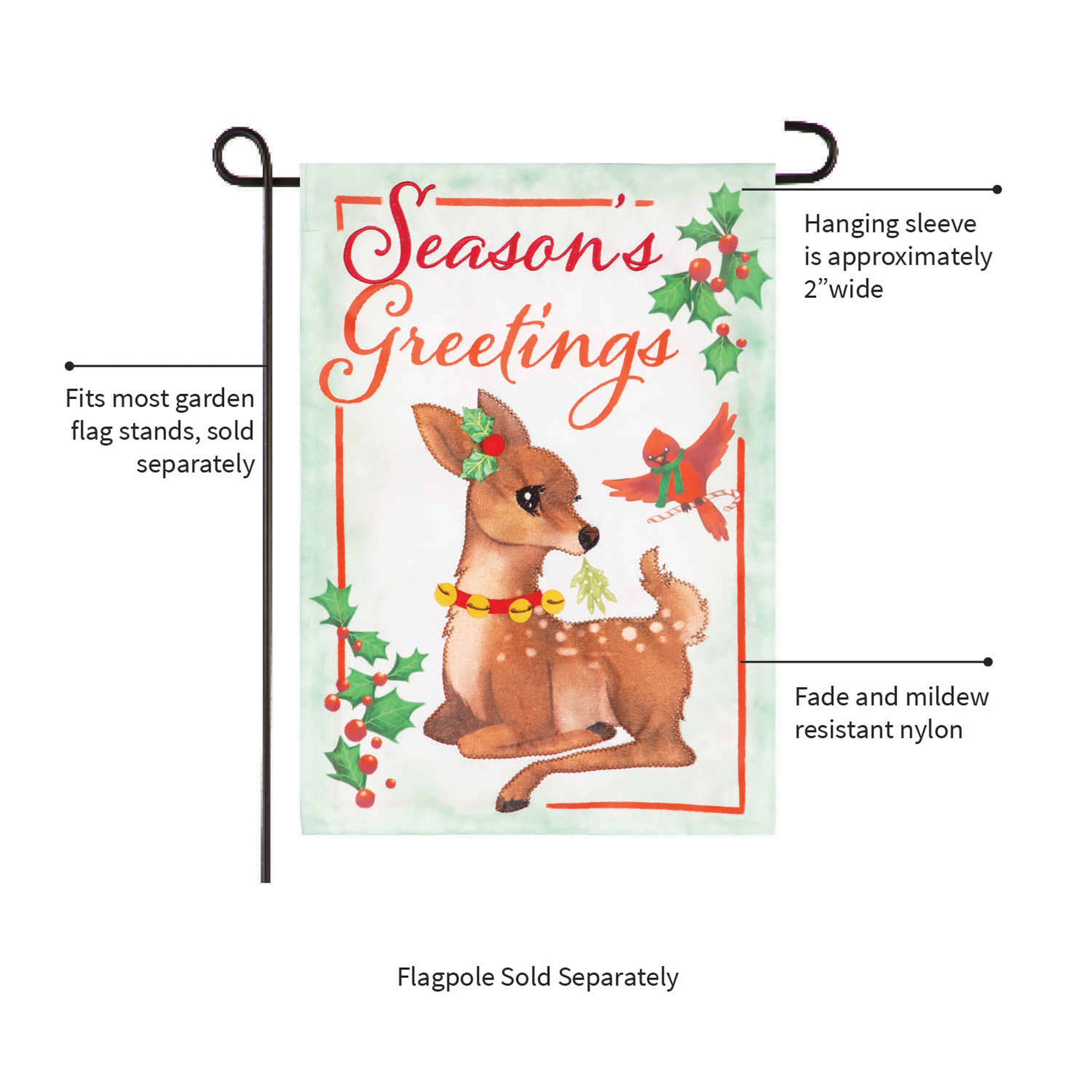 Seasons Greetings Applique Garden Flag - Sports Gifts, Sports Memorabilia, Sports Collectibles, Fan Shop