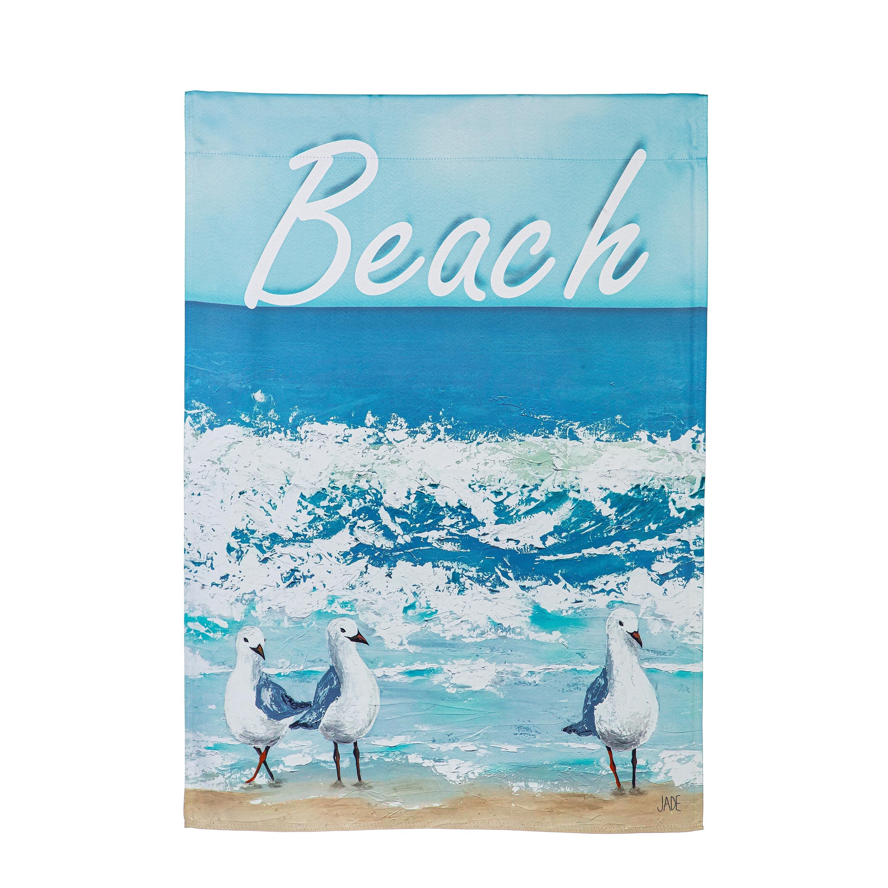 Seagulls On The Beach Suede House Flag - Sports Gifts, Sports Memorabilia, Sports Collectibles, Fan Shop