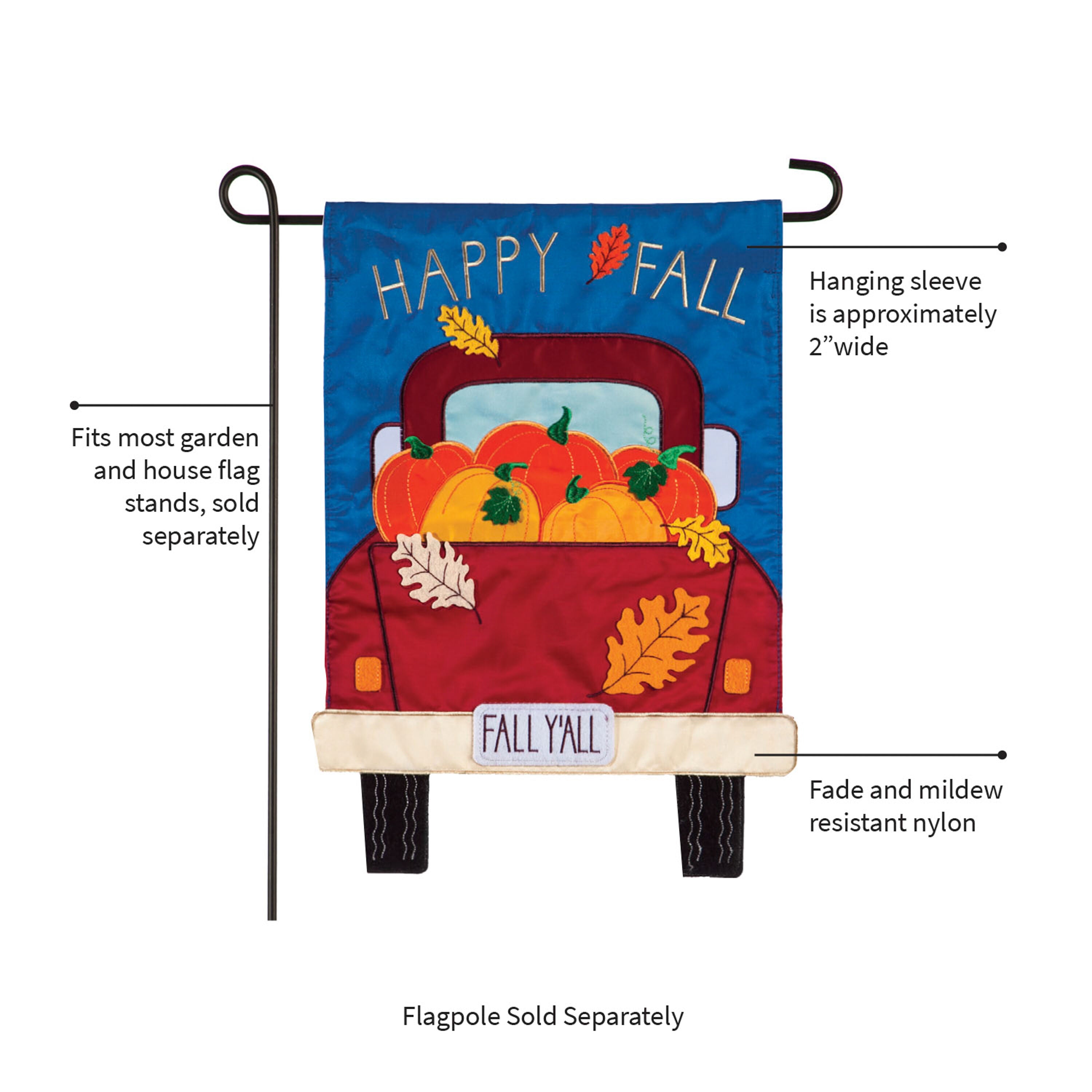 Happy Fall Pickup Truck Garden Applique Flag - Sports Gifts, Sports Memorabilia, Sports Collectibles, Fan Shop