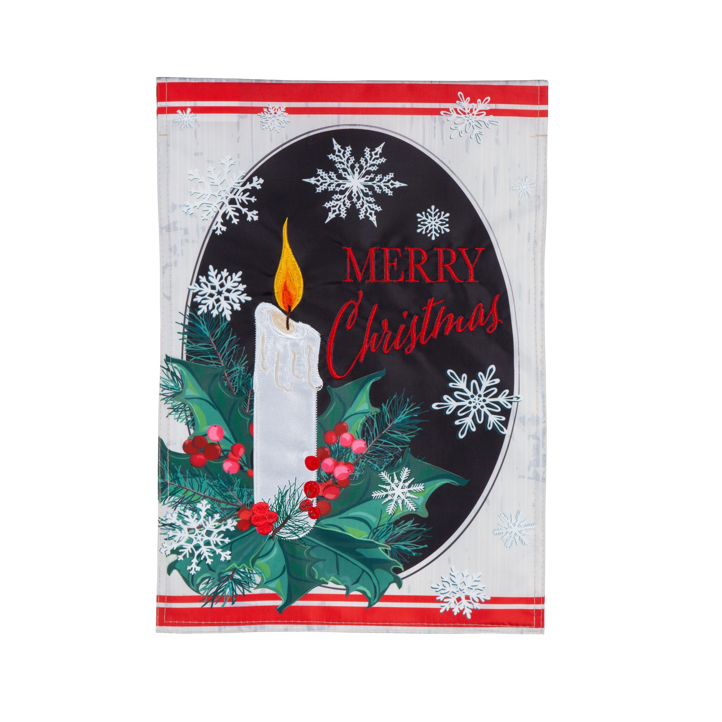 Merry Christmas Holly Applique Garden Flag - Sports Gifts, Sports Memorabilia, Sports Collectibles, Fan Shop
