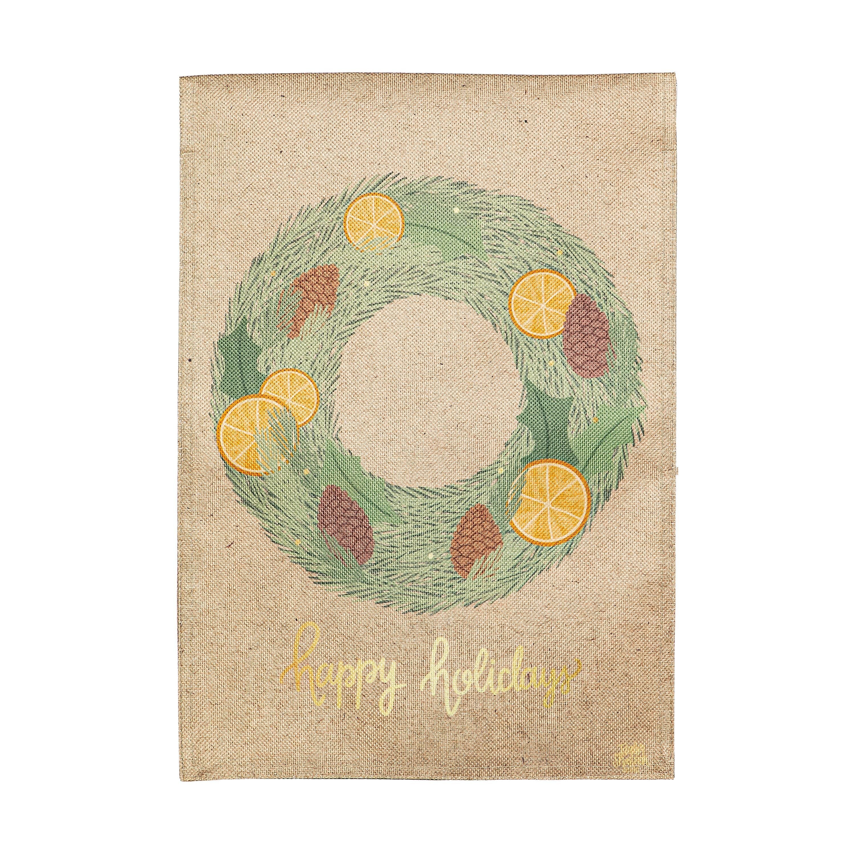Holiday Wreath Reversible Burlap Garden Flag - Sports Gifts, Sports Memorabilia, Sports Collectibles, Fan Shop