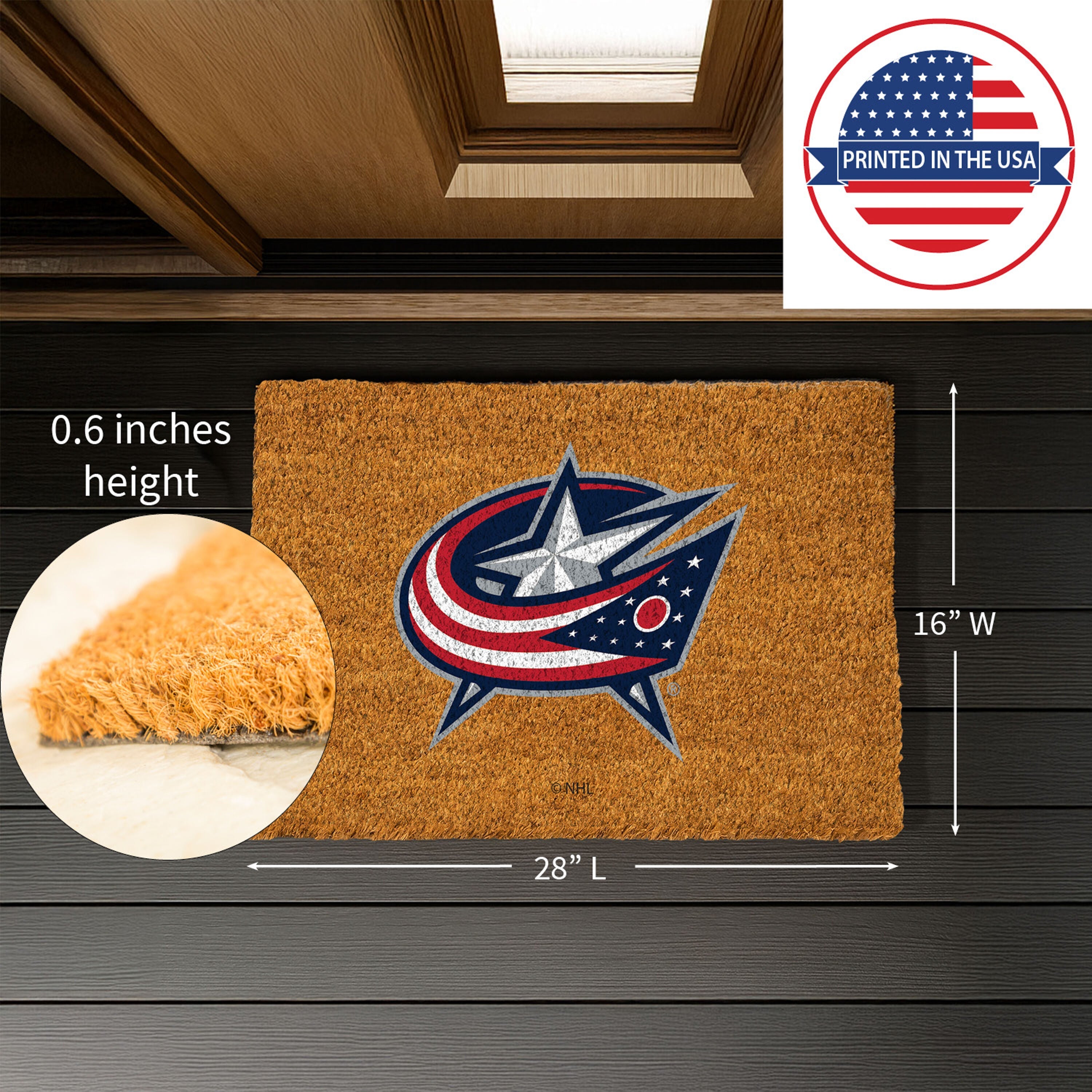 Coir Mat, 16"x28", Columbus Blue Jackets