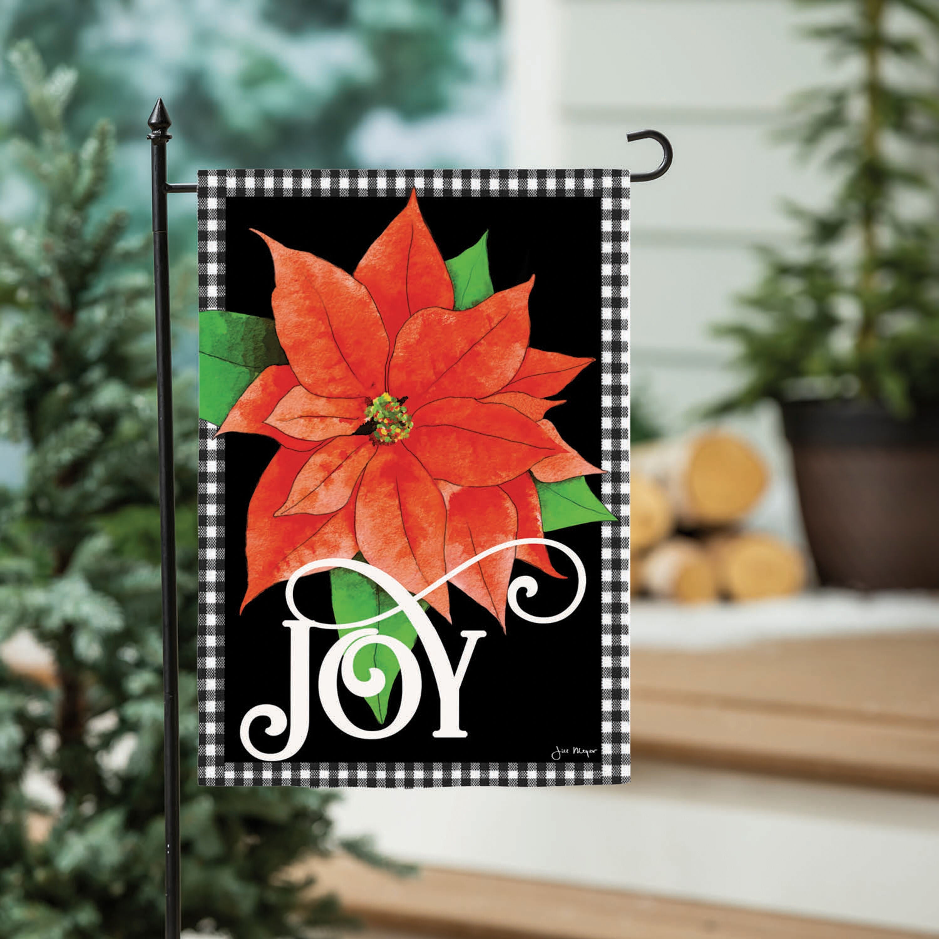Joy Poinsettia Burlap Garden Flag - Sports Gifts, Sports Memorabilia, Sports Collectibles, Fan Shop