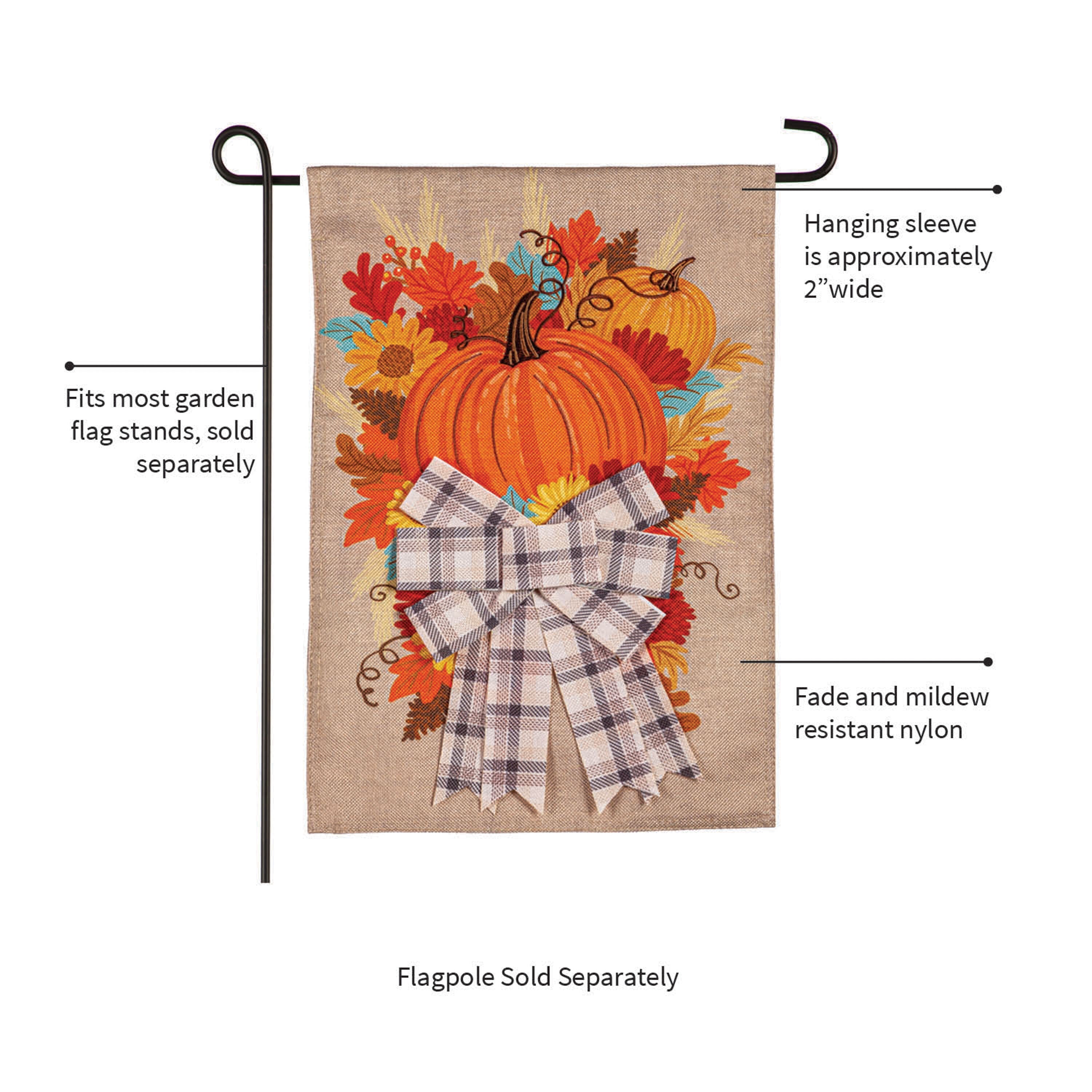 Pumpkin and Bow Garden Burlap Flag - Sports Gifts, Sports Memorabilia, Sports Collectibles, Fan Shop