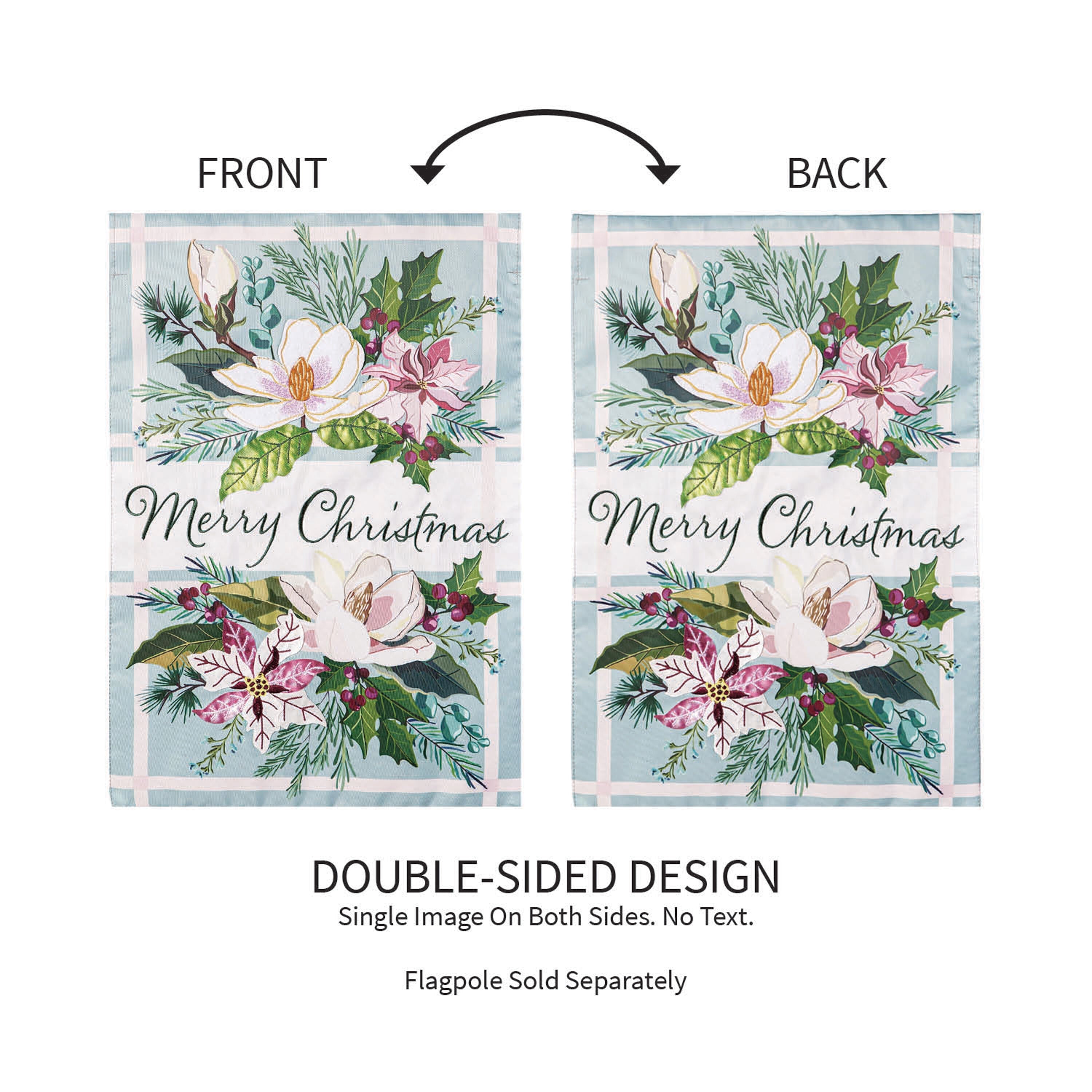 Merry Christmas Floral Applique Garden Flag