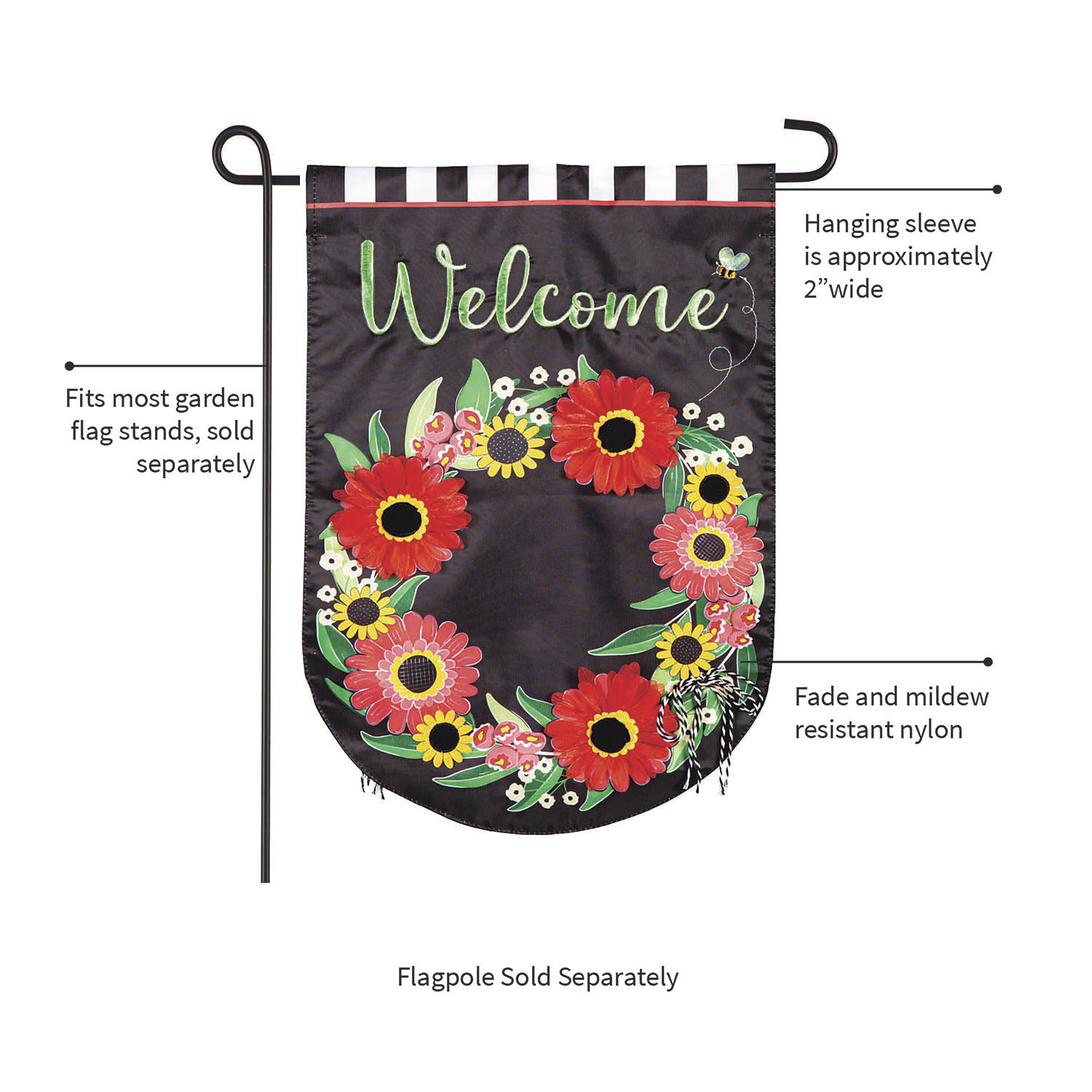 Welcome Wreath Applique Garden Flag