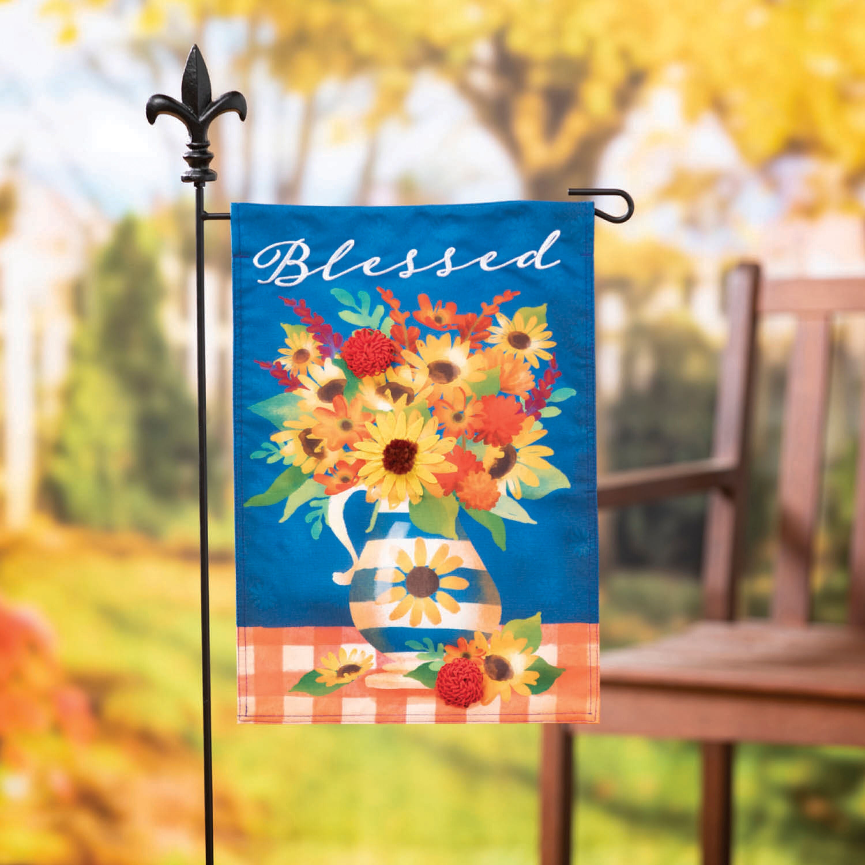 Blessed Floral Arrangement Garden Linen Flag