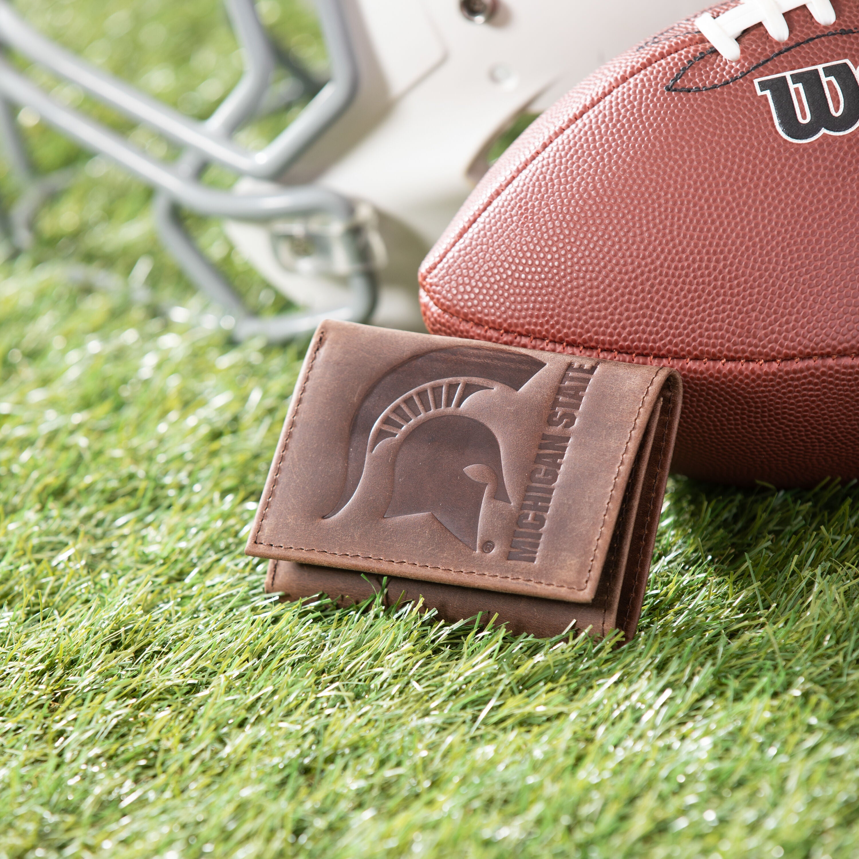 Michigan State, Tri-Fold Wallet, Brown, CH, 100% Genuine Leather - Sports Gifts, Sports Memorabilia, Sports Collectibles, Fan Shop