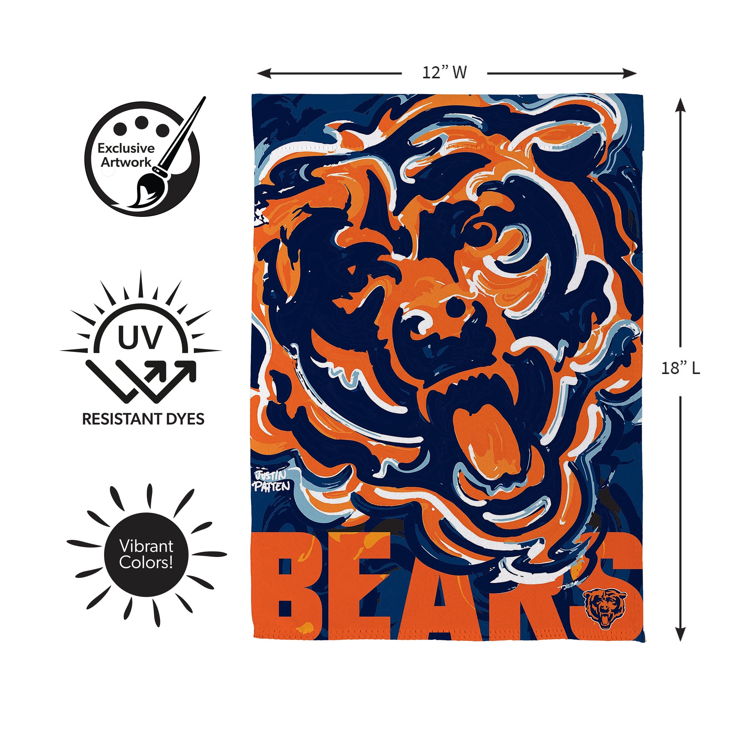 Chicago Bears Justin Patten Logo Suede Garden Flag - Sports Gifts, Sports Memorabilia, Sports Collectibles, Fan Shop