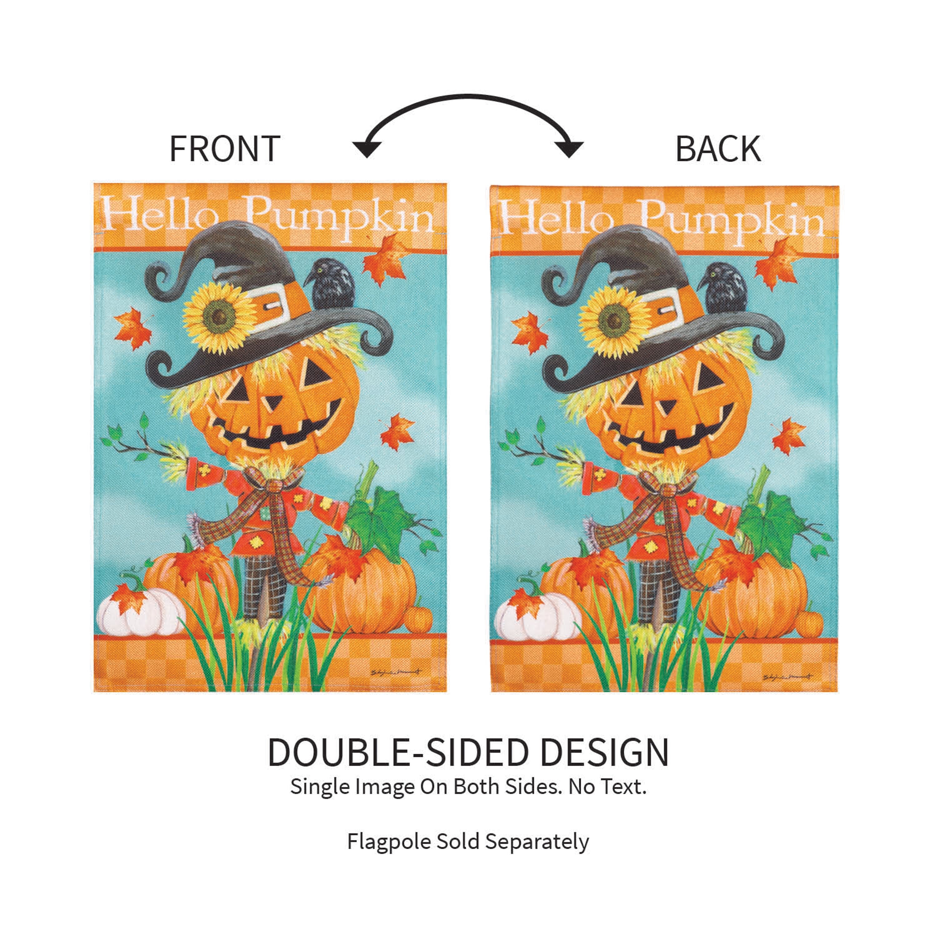 Hello Pumpkin Scarecrow Burlap Garden Flag - Sports Gifts, Sports Memorabilia, Sports Collectibles, Fan Shop