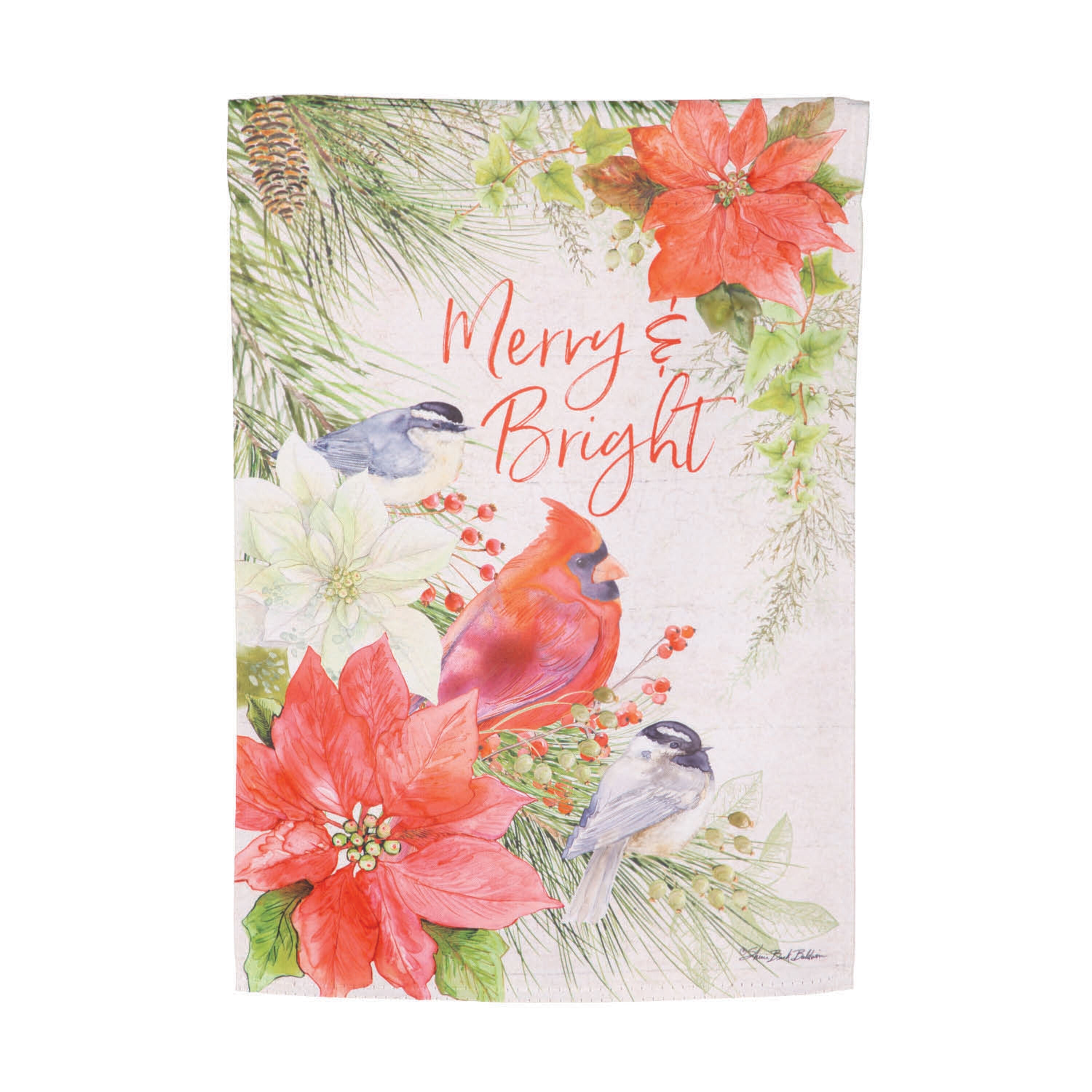 Merry and Bright Cardinal Suede Garden Flag - Sports Gifts, Sports Memorabilia, Sports Collectibles, Fan Shop