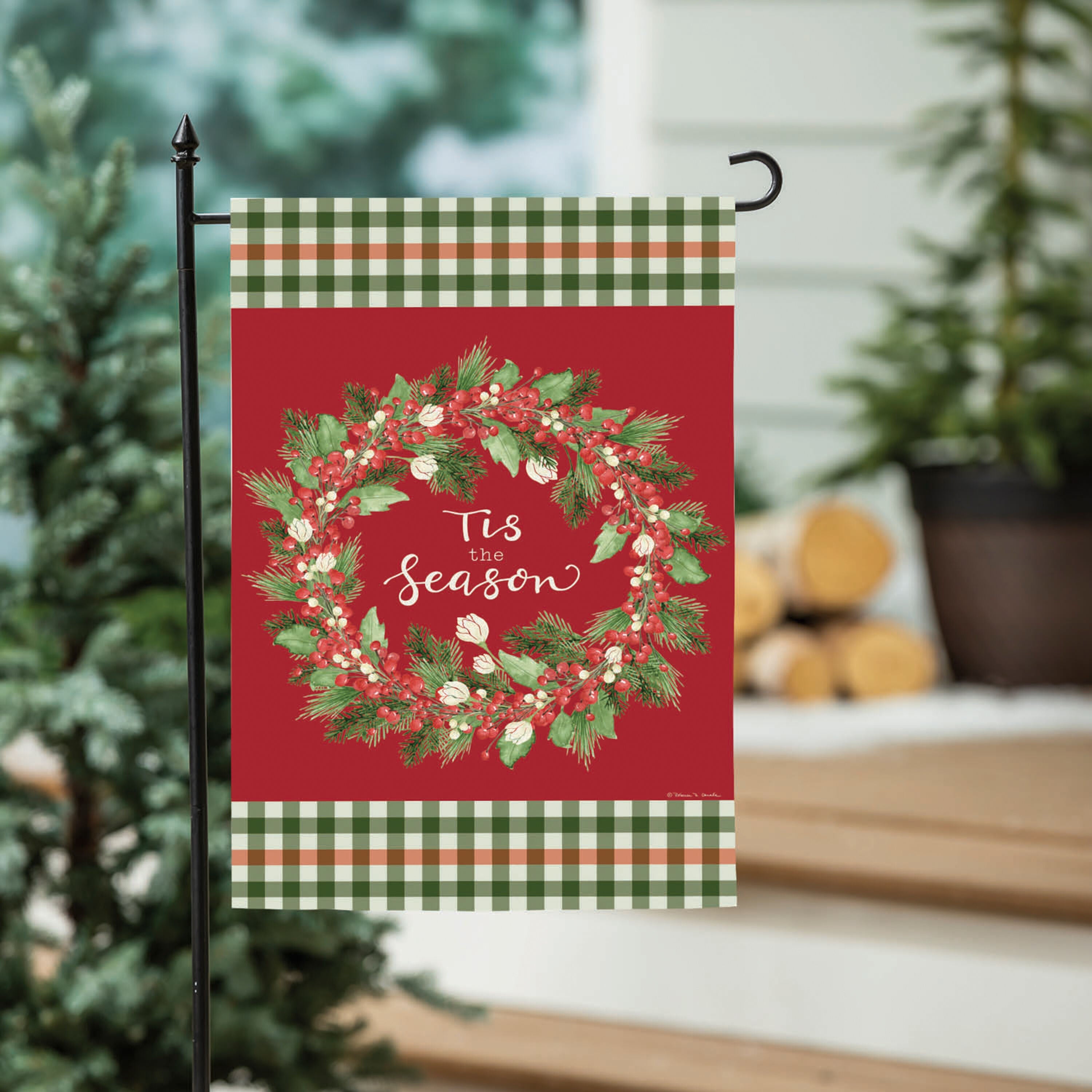 Tis the Season Wreath Burlap Garden Flag - Sports Gifts, Sports Memorabilia, Sports Collectibles, Fan Shop