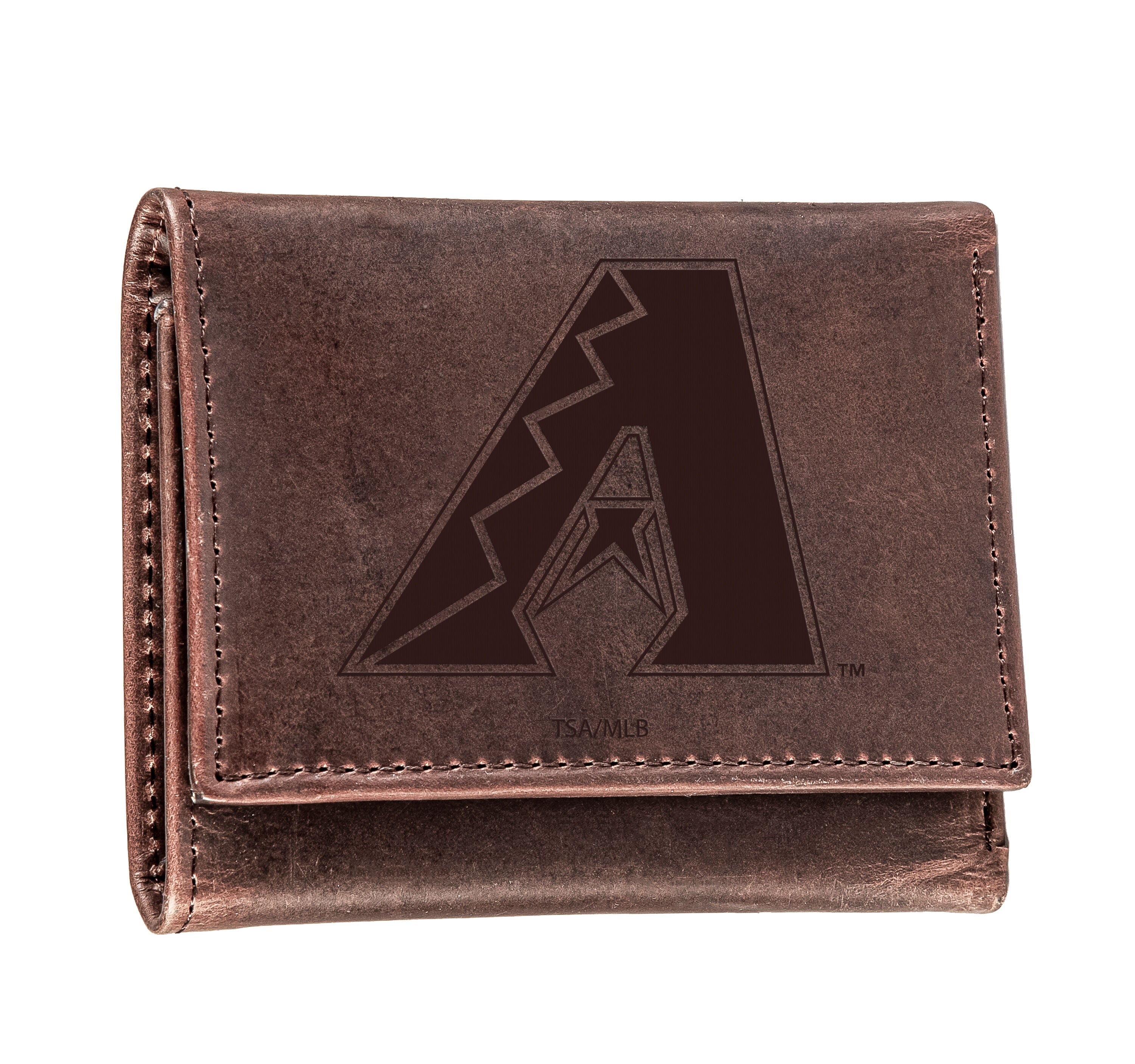 Arizona Diamondbacks Tri-Fold Wallet Brown 100% Genuine Leather - Sports Gifts, Sports Memorabilia, Sports Collectibles, Fan Shop