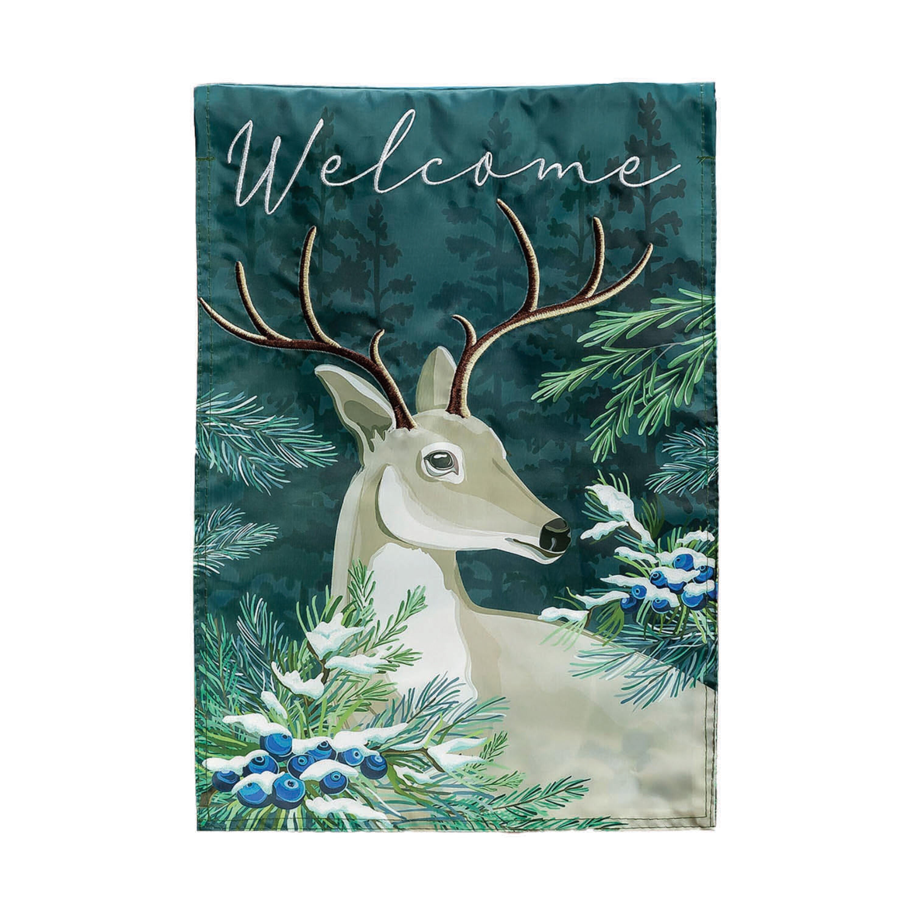 Woodland Deer Welcome Applique Garden Flag