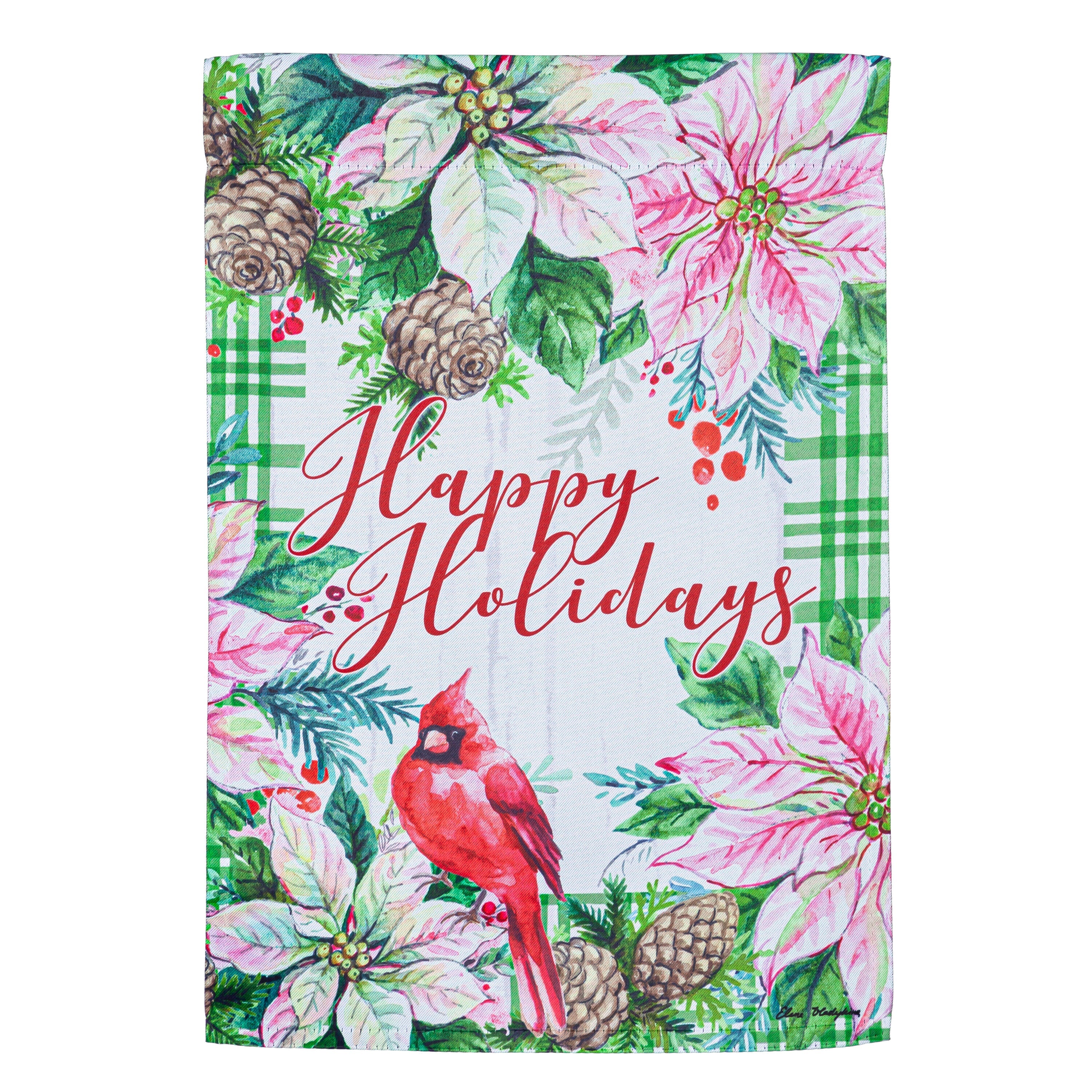 Happy Holiday Poinsettias Suede Garden Flag - Sports Gifts, Sports Memorabilia, Sports Collectibles, Fan Shop