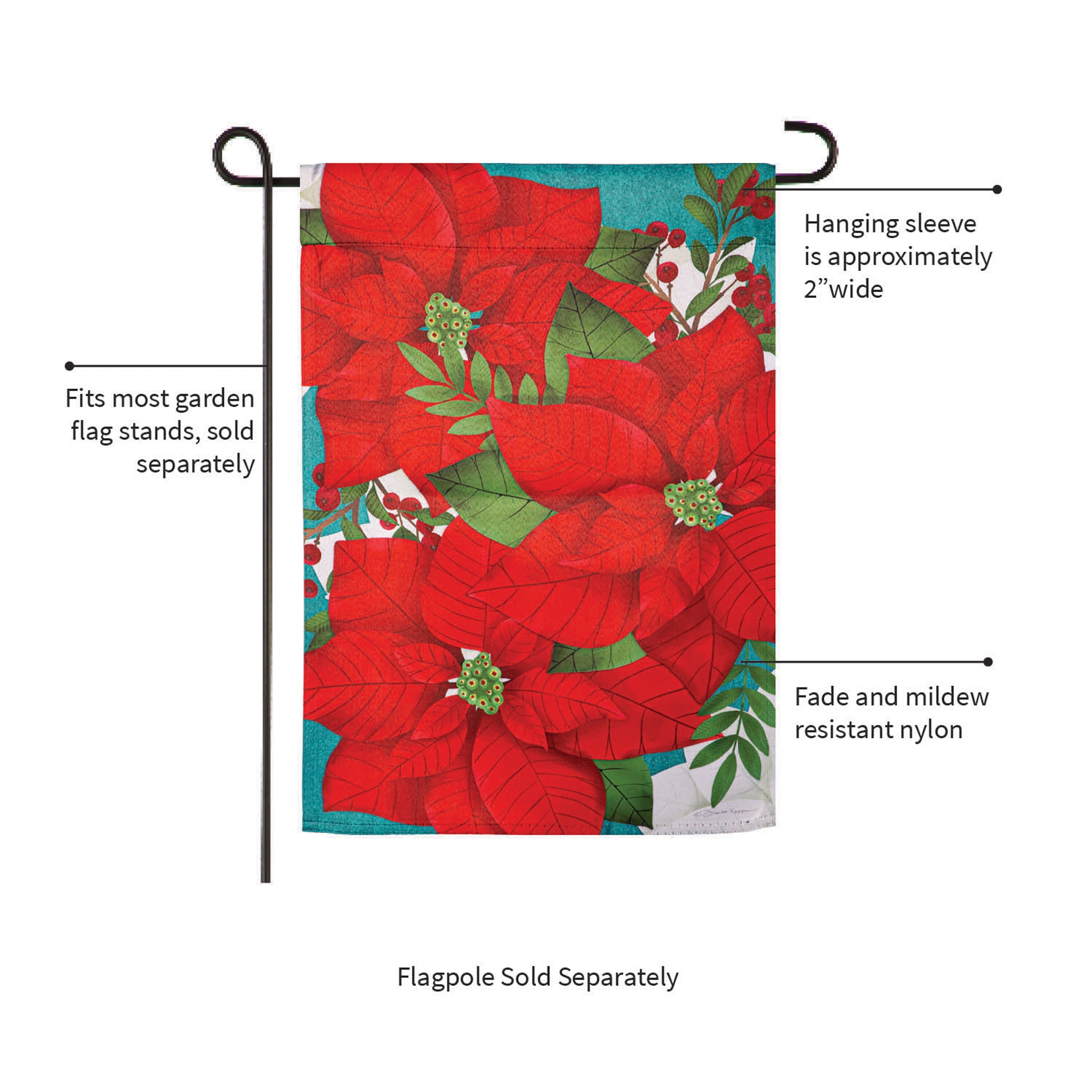 Poinsettia Suede Garden Flag - Sports Gifts, Sports Memorabilia, Sports Collectibles, Fan Shop