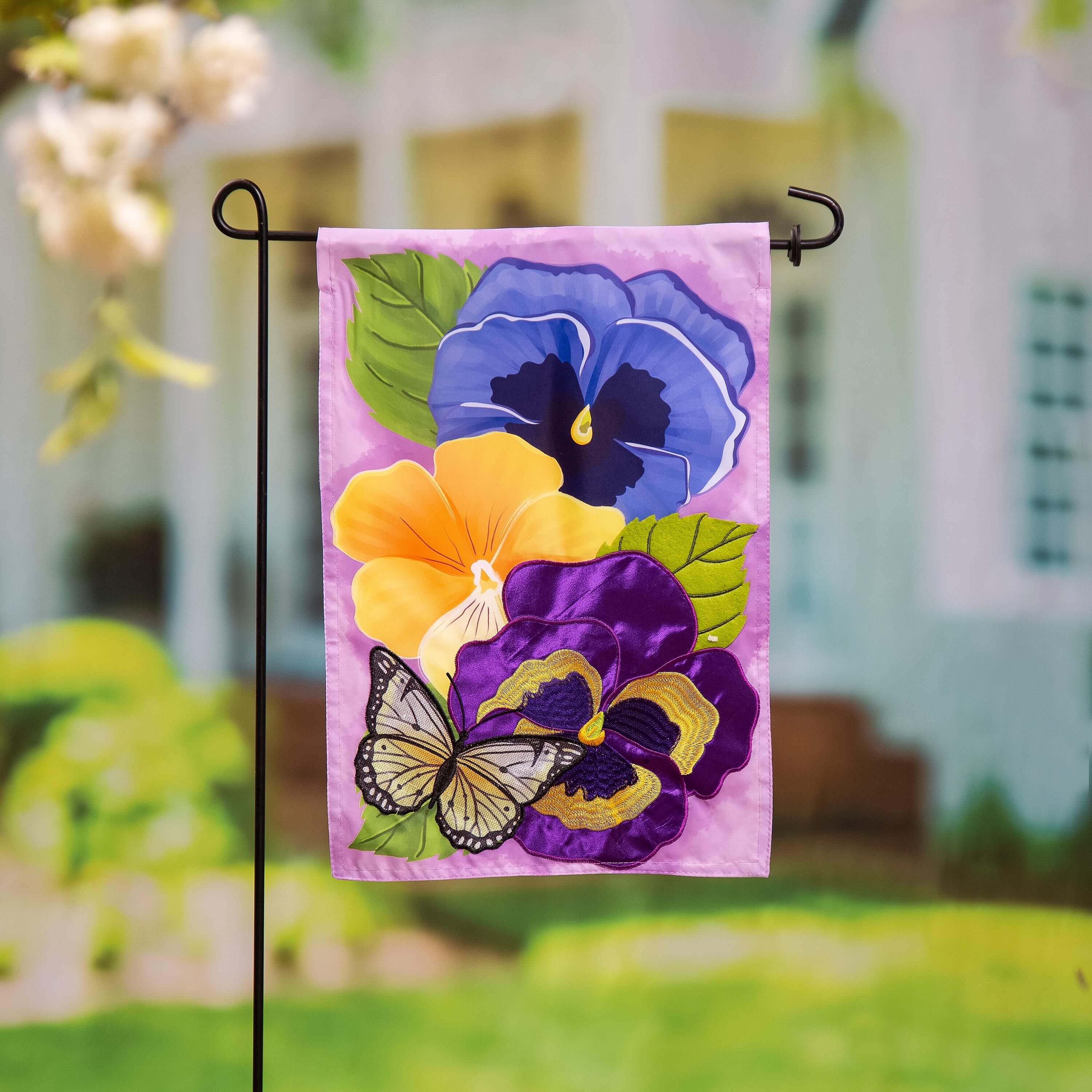 Pansy & Butterfly Applique Garden Flag - Sports Gifts, Sports Memorabilia, Sports Collectibles, Fan Shop