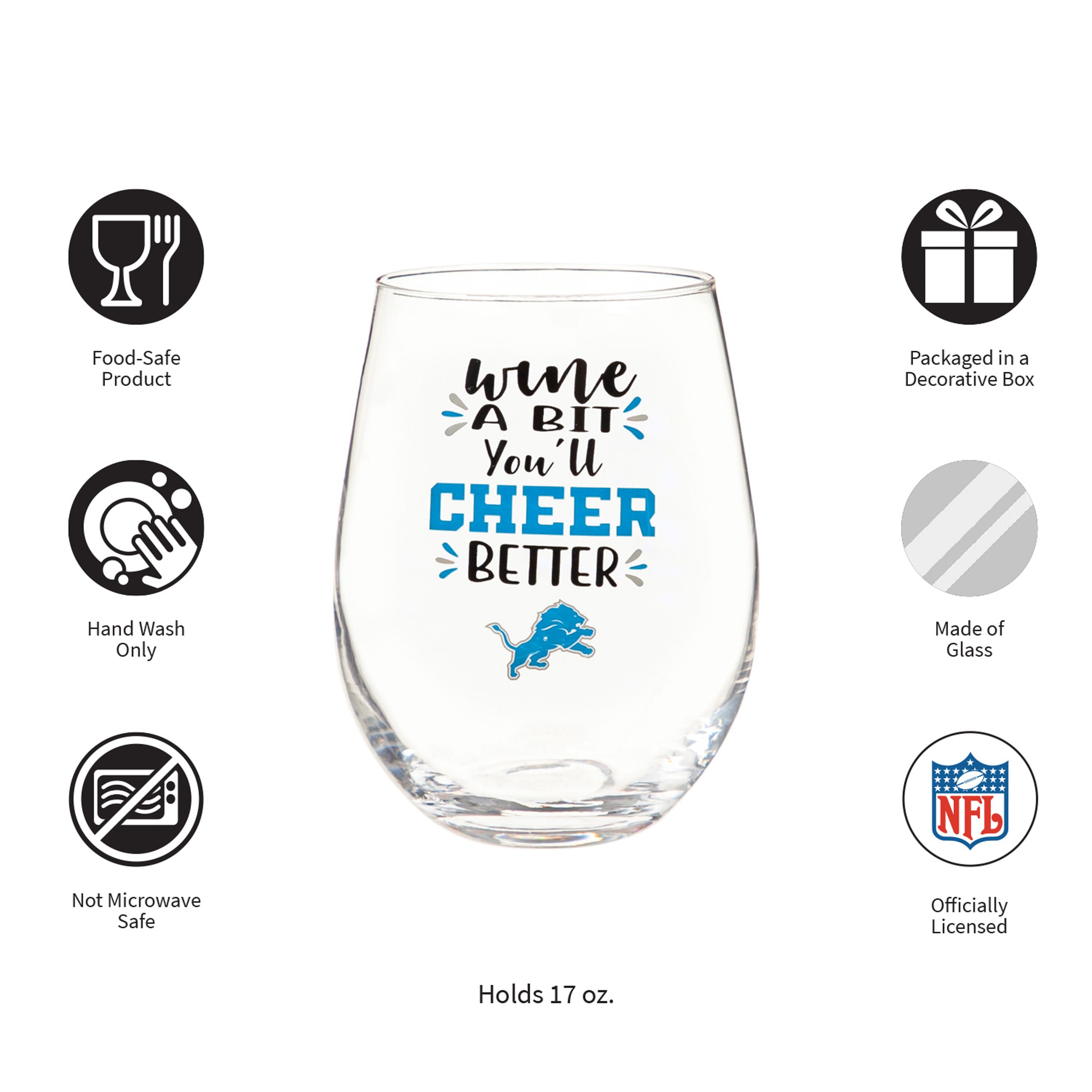 Detroit Lions, 17oz Boxed Stemless Wine - Sports Gifts, Sports Memorabilia, Sports Collectibles, Fan Shop