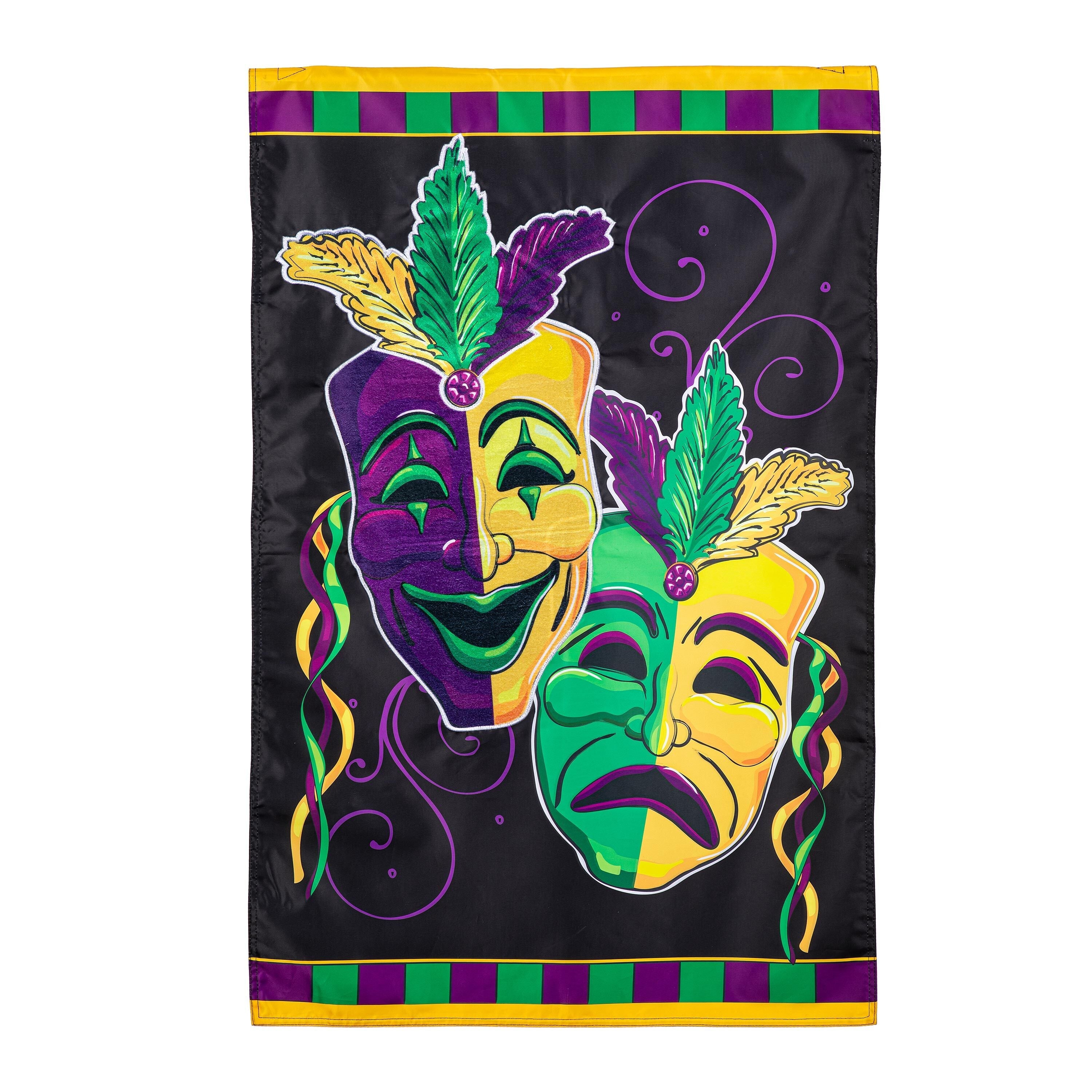 Mardi Gras Theater Mask Applique House Flag - Sports Gifts, Sports Memorabilia, Sports Collectibles, Fan Shop