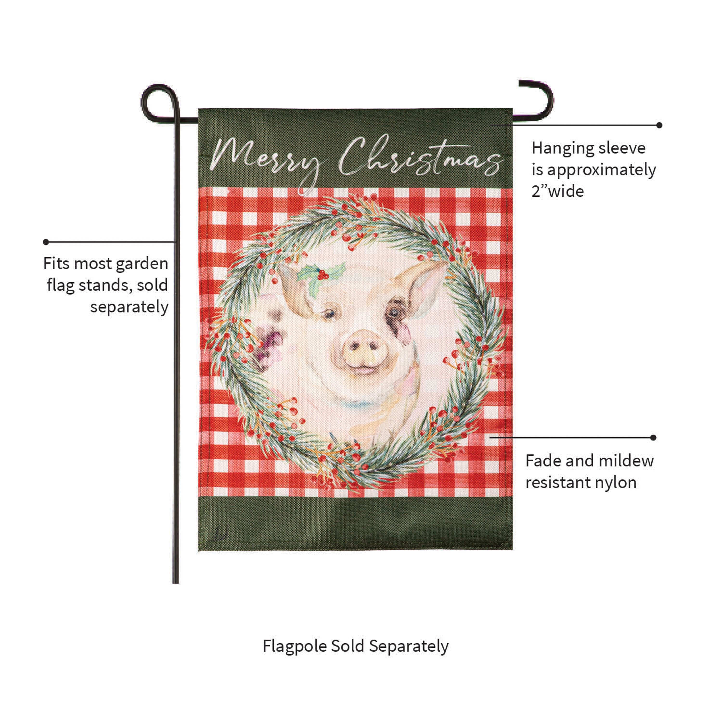 Merry Christmas Pig Burlap Garden Flag - Sports Gifts, Sports Memorabilia, Sports Collectibles, Fan Shop
