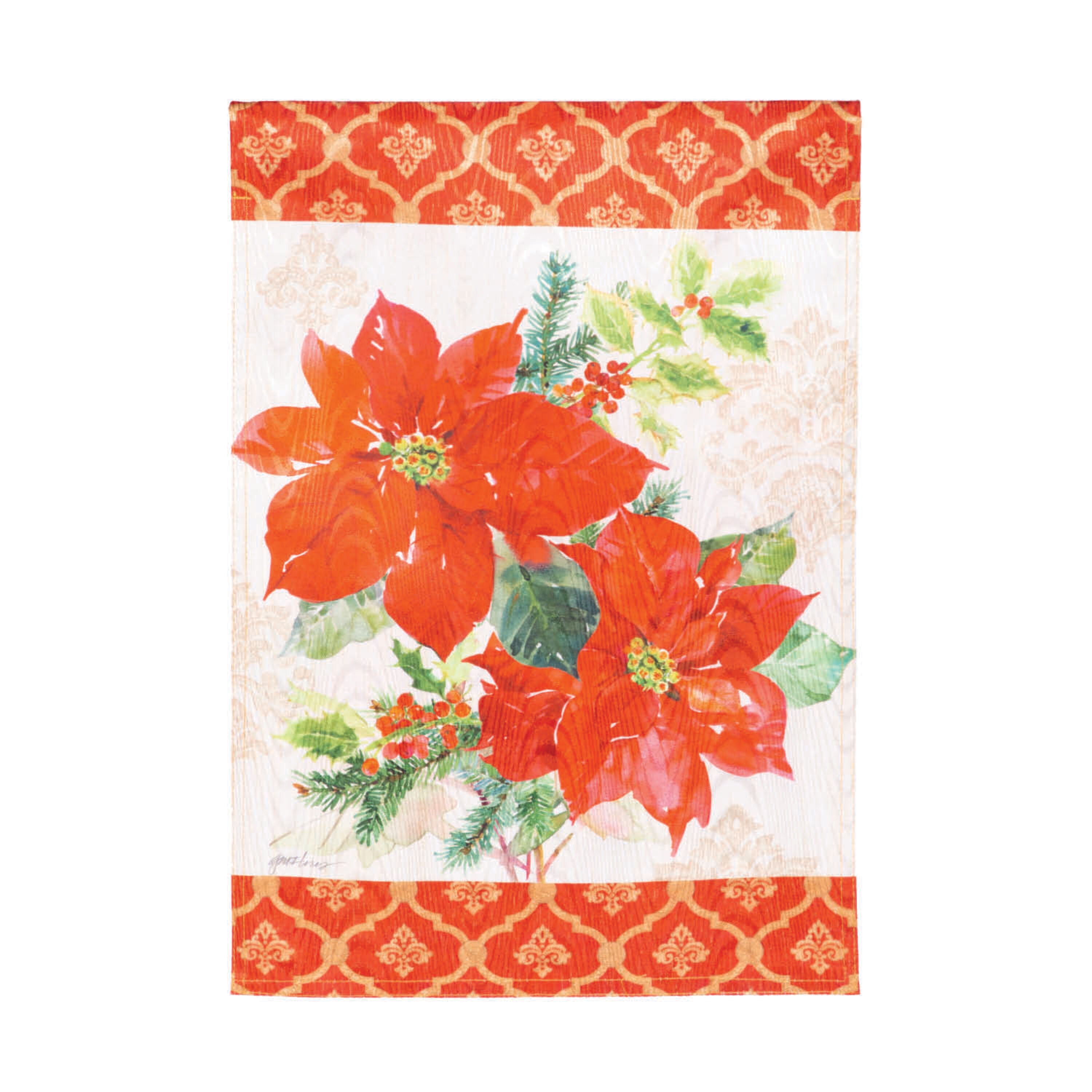 Gilded Pattern Poinsettia Christmas Moire Garden Flag - Sports Gifts, Sports Memorabilia, Sports Collectibles, Fan Shop