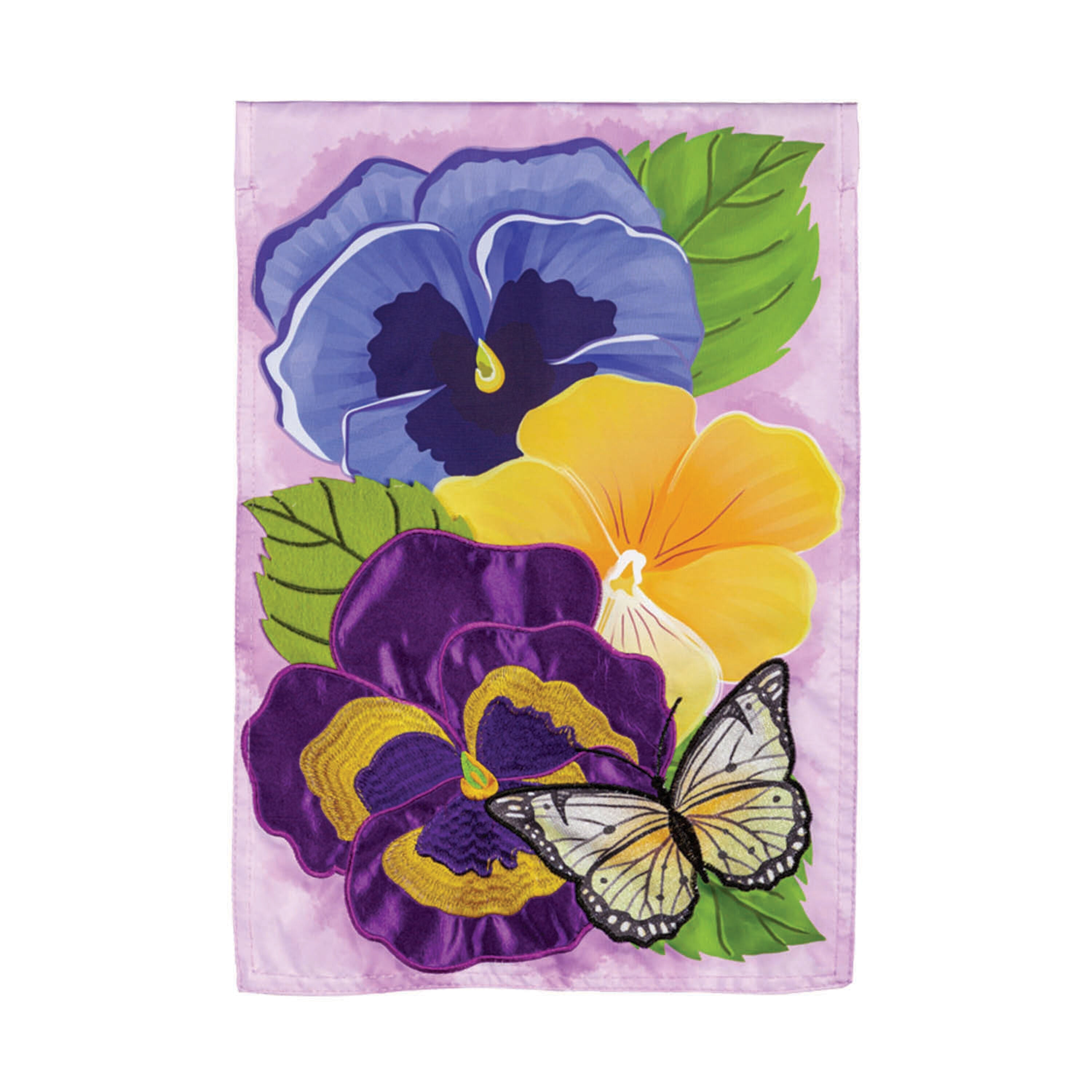 Pansy & Butterfly Applique Garden Flag - Sports Gifts, Sports Memorabilia, Sports Collectibles, Fan Shop
